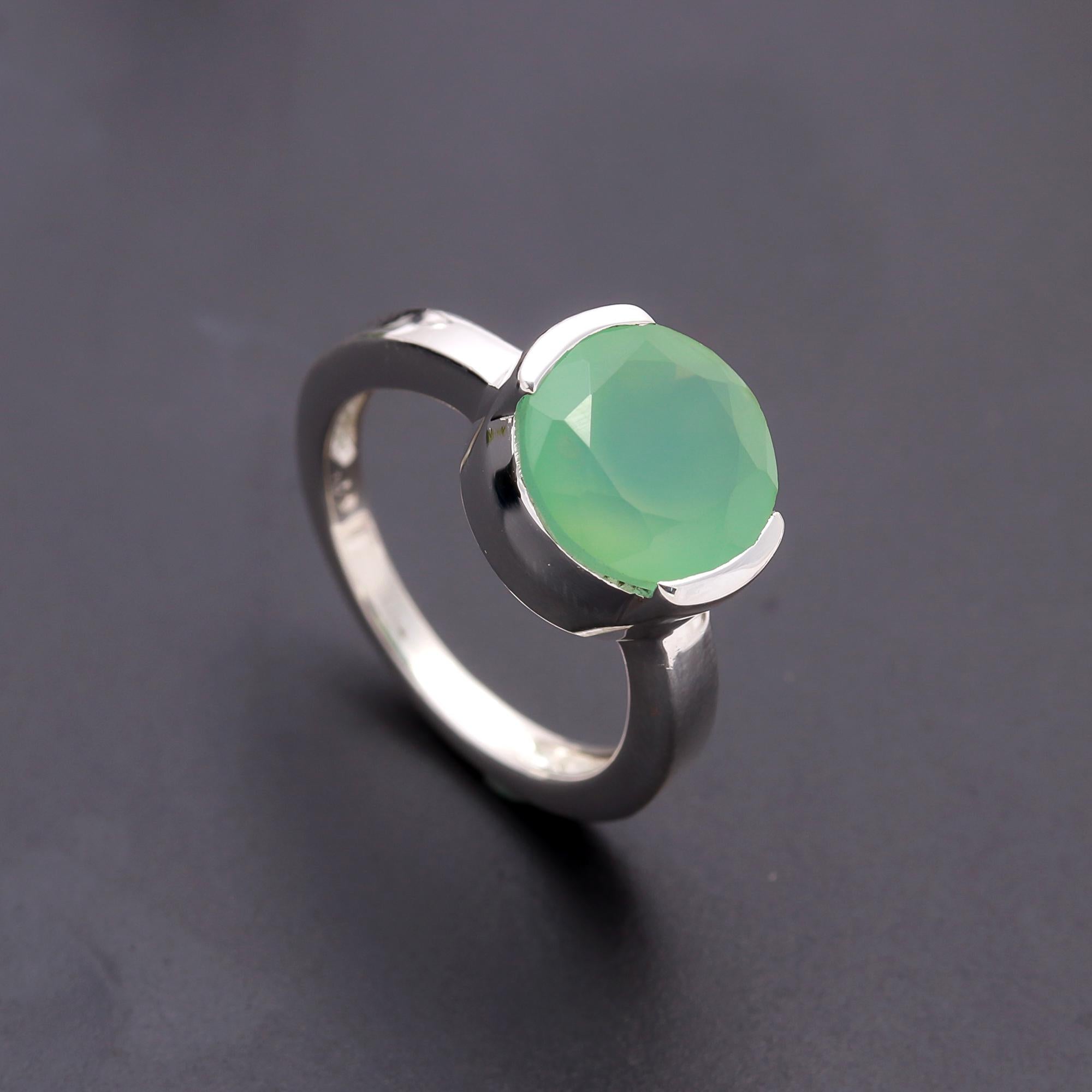 925 Silver Green Chalcedony Ring