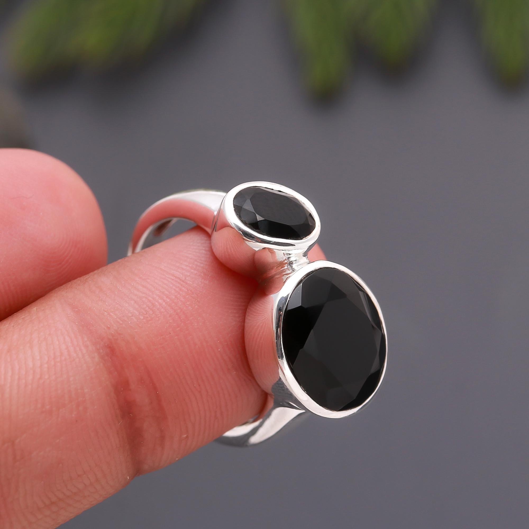 925 Silver Dual Black Onyx Ring