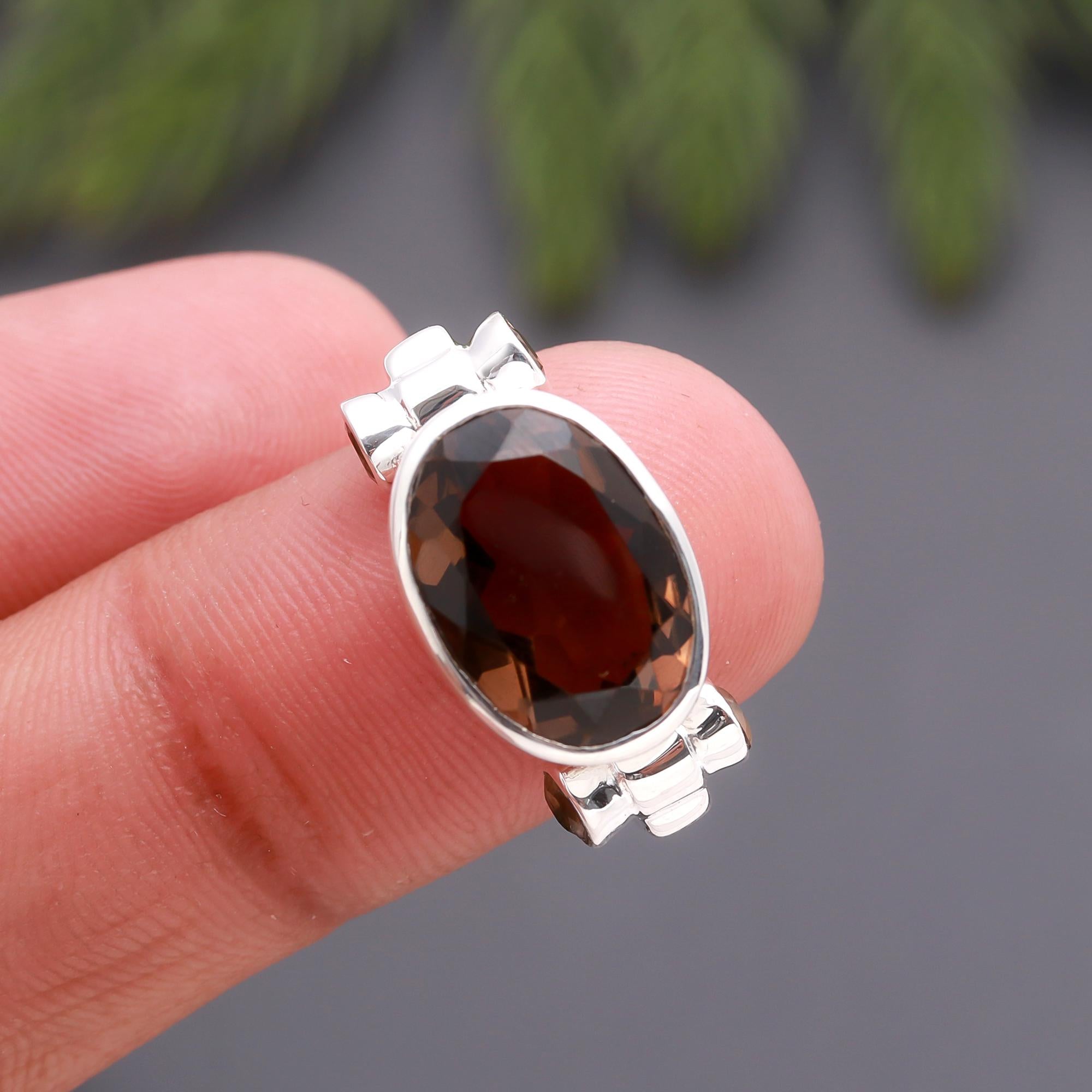 925 Silver Smoky Quartz  Ring