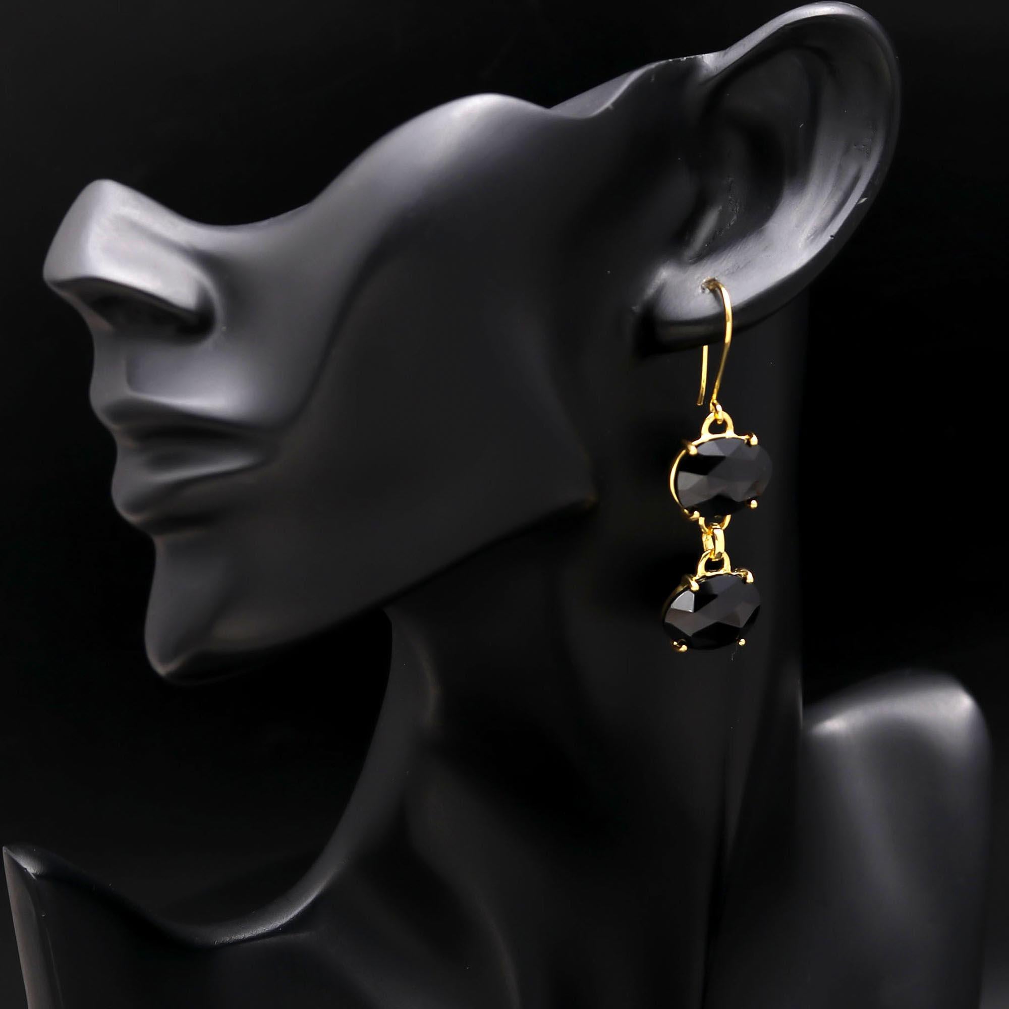 Designer Brass Earrings with Black Spinel Drops