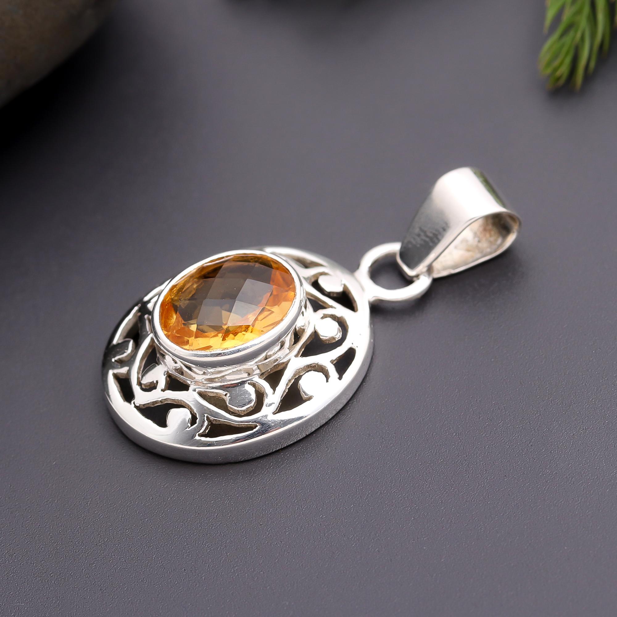 925 Silver Citrine Filigree Pendant