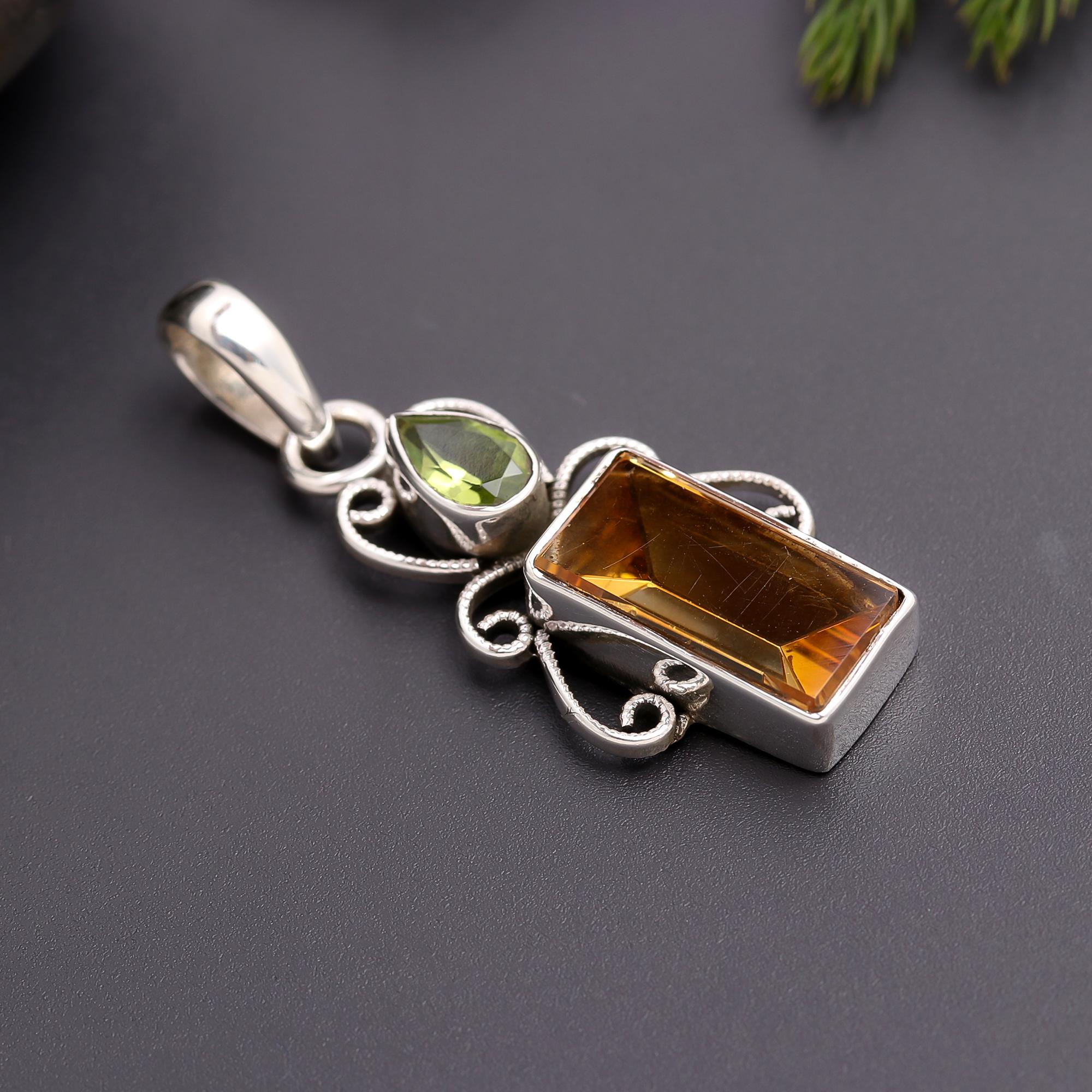 925 Silver Citrine and Peridot Pendant
