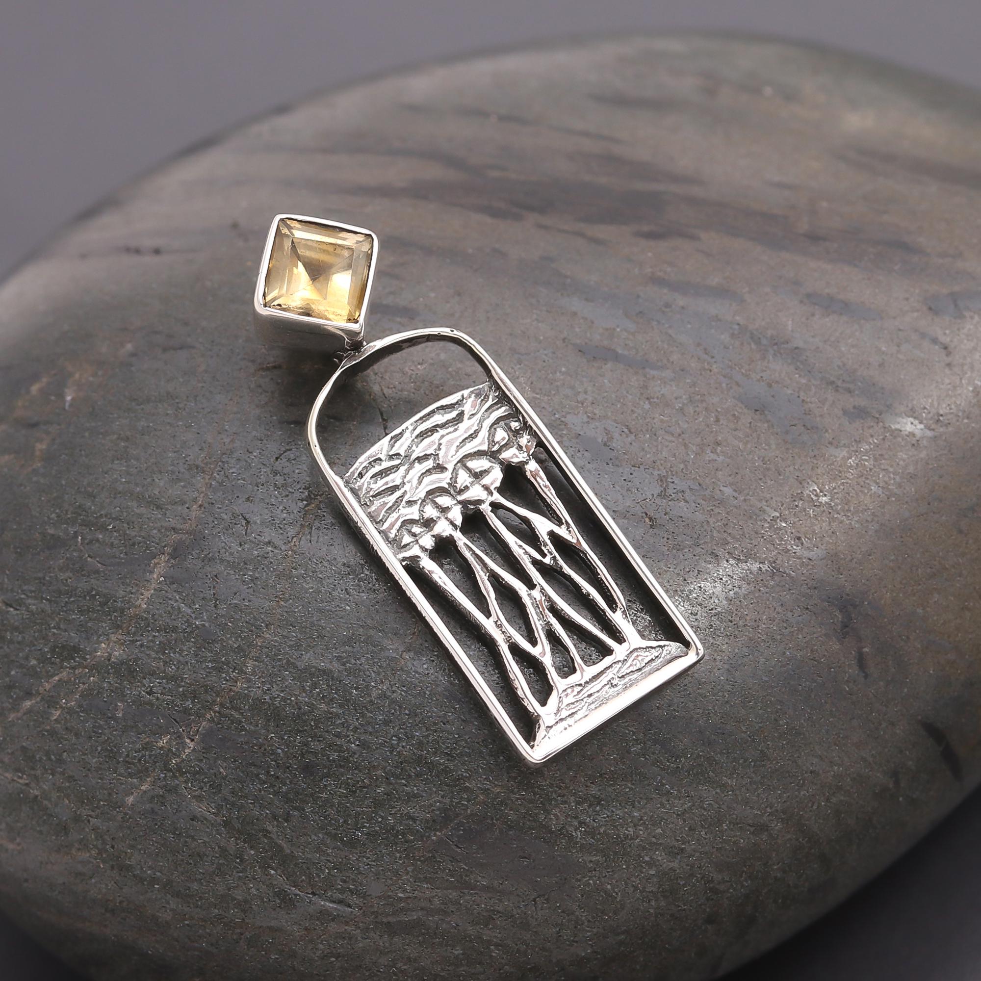 925 Silver Citrine Palm Tree Pendant