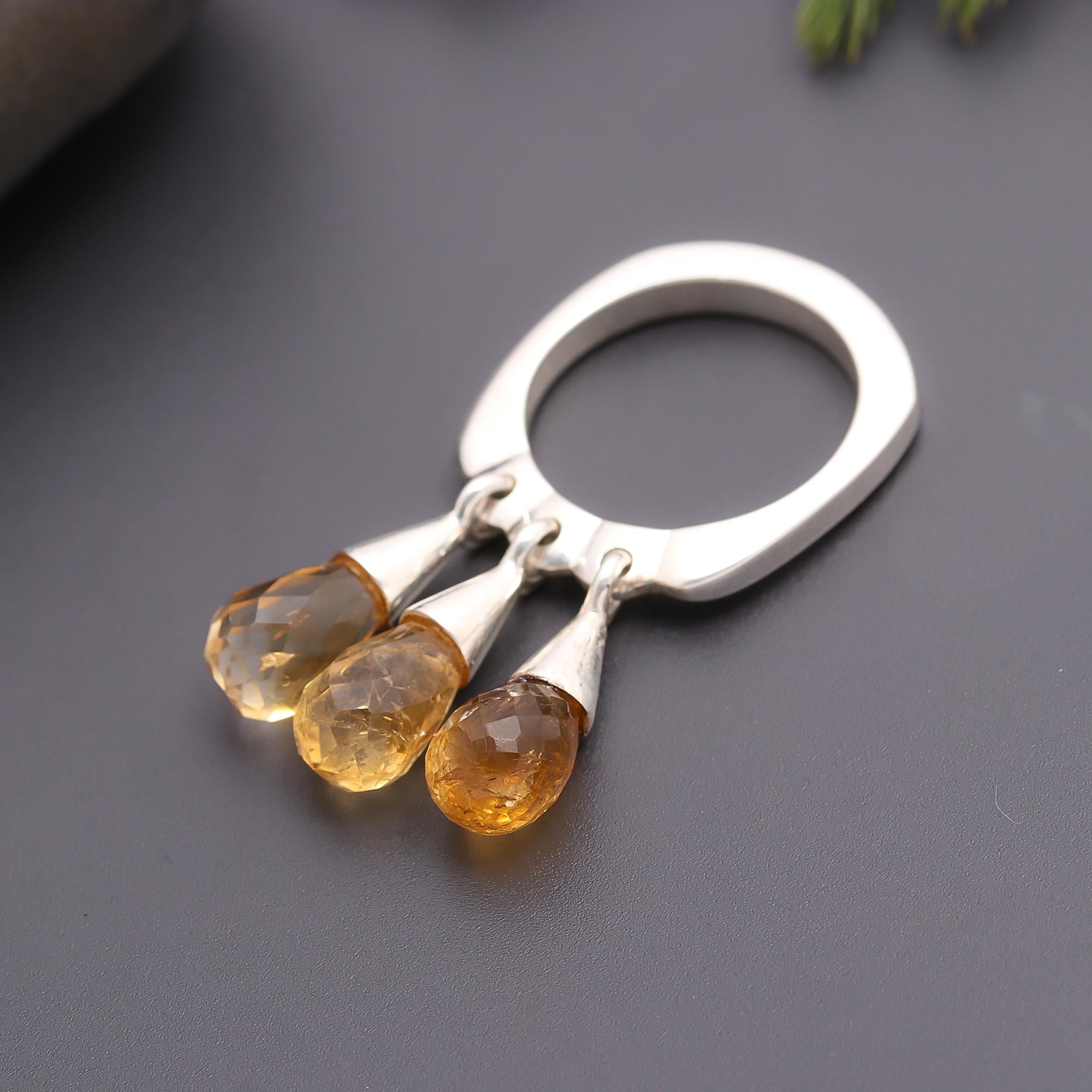 925 Silver Citrine Drop Beads Ring