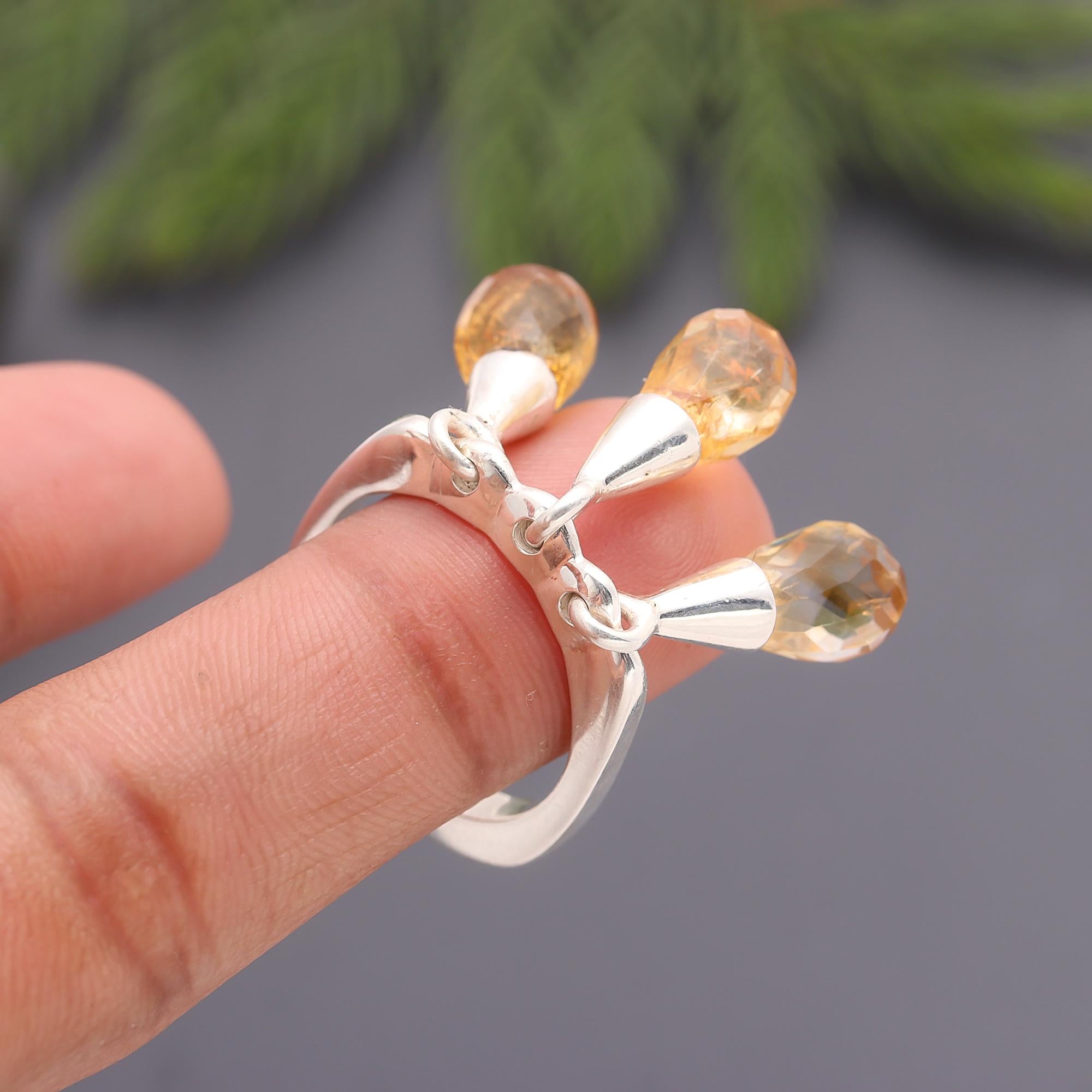 925 Silver Citrine Drop Beads Ring