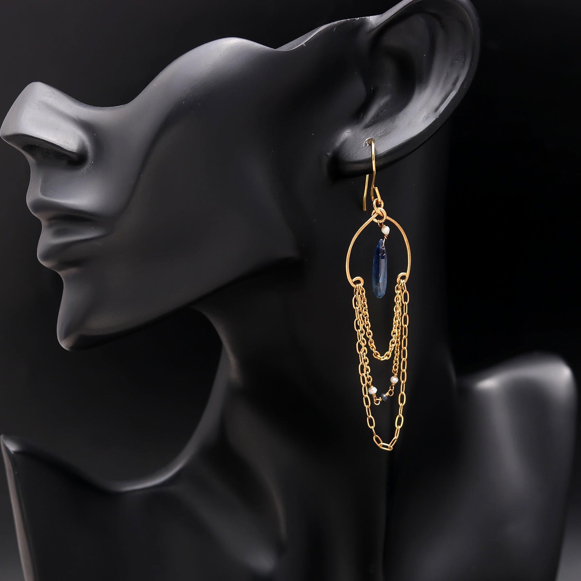 Brass Blue Kyanite Silverite Dangle Earrings