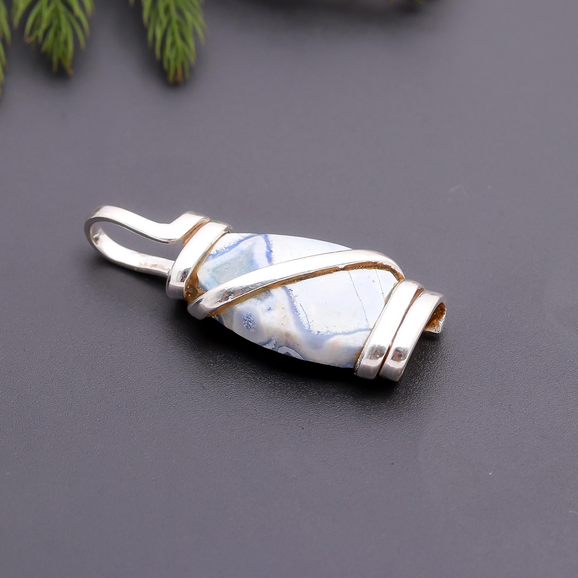 925 Silver Blue Dendritic Agate Pendant