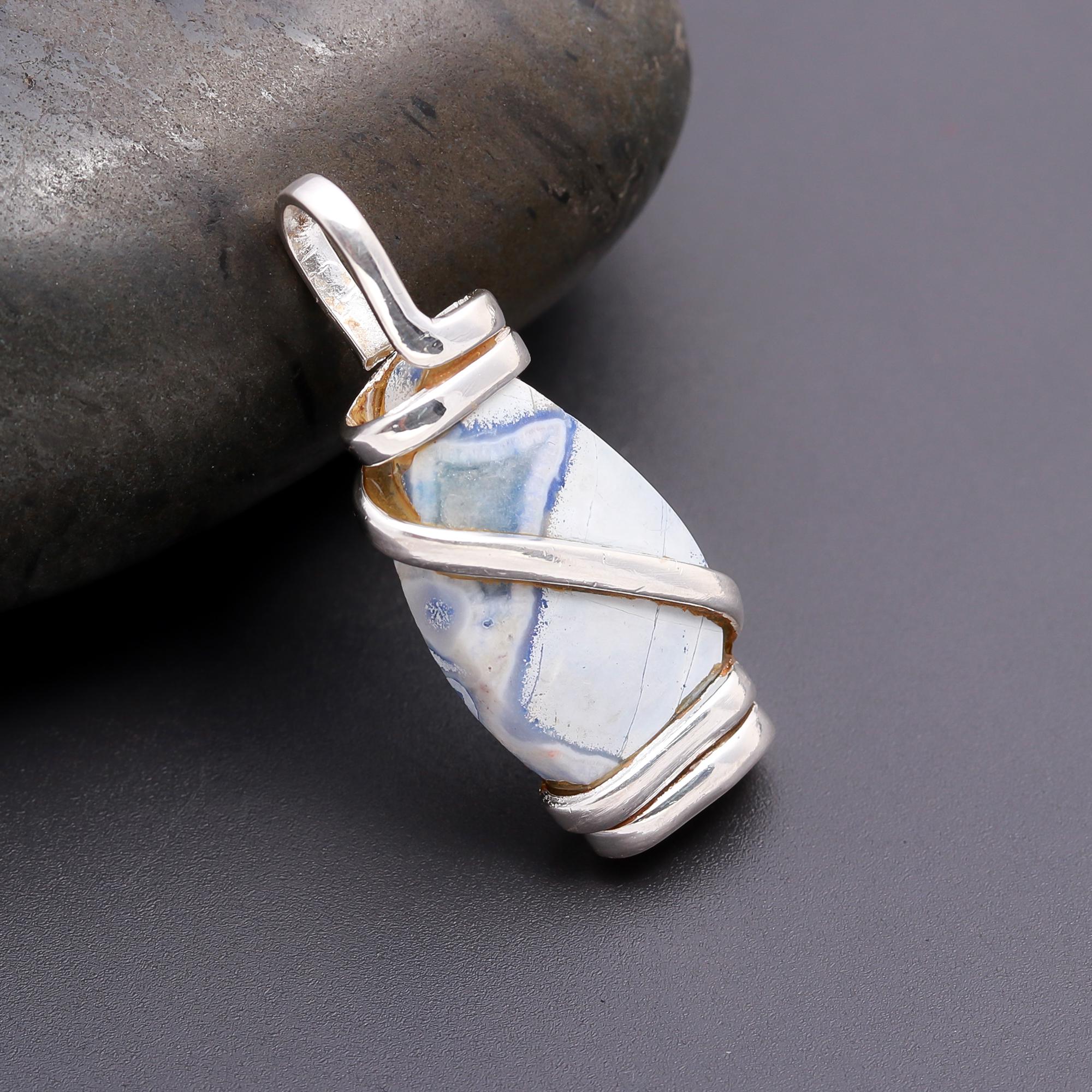 925 Silver Blue Dendritic Agate Pendant