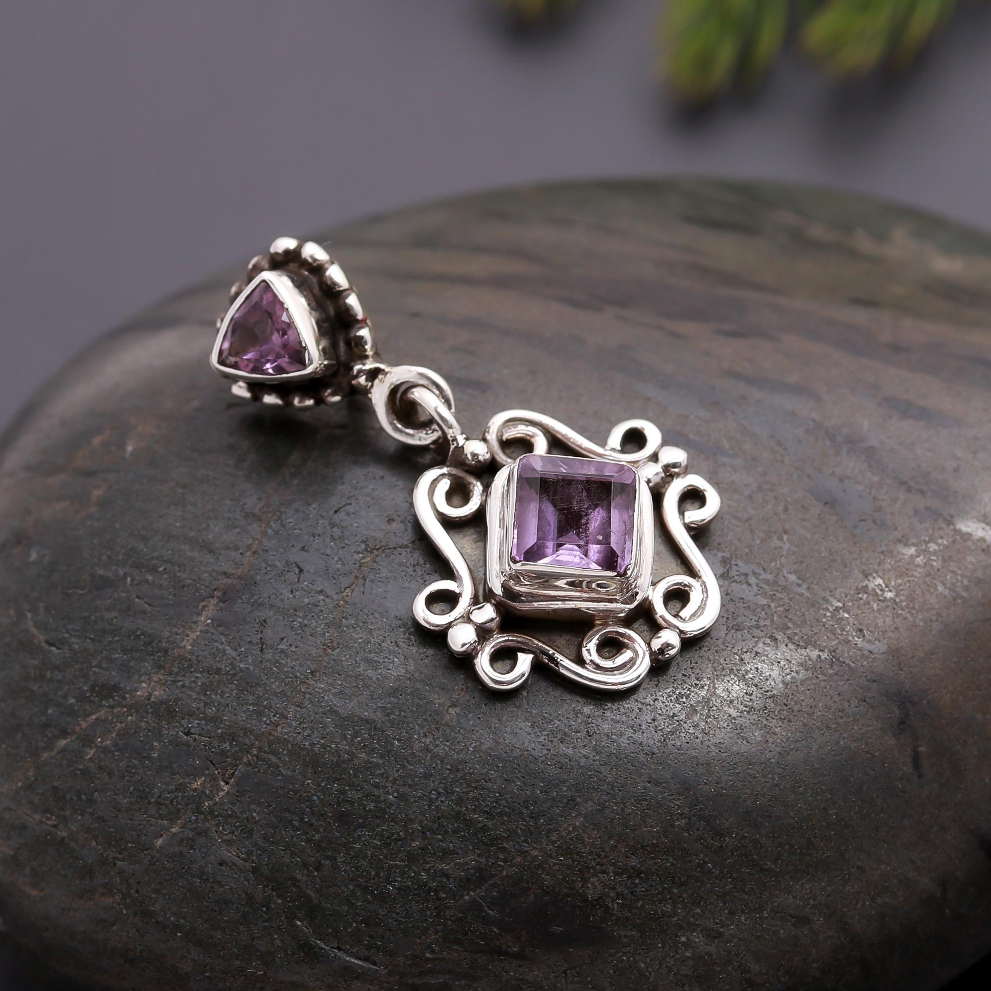 925 Silver Amethyst Scrollwork Pendant