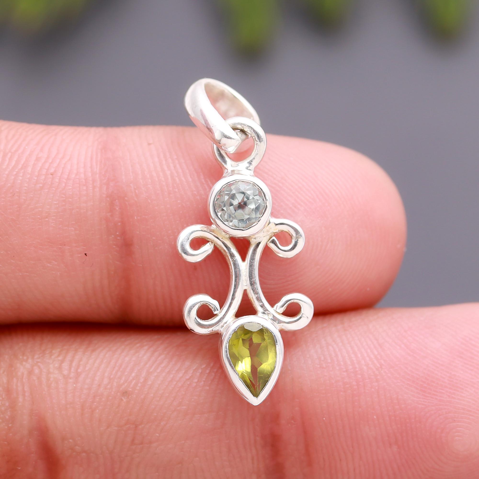 925 Silver Peridot & Topaz Scroll Pendant