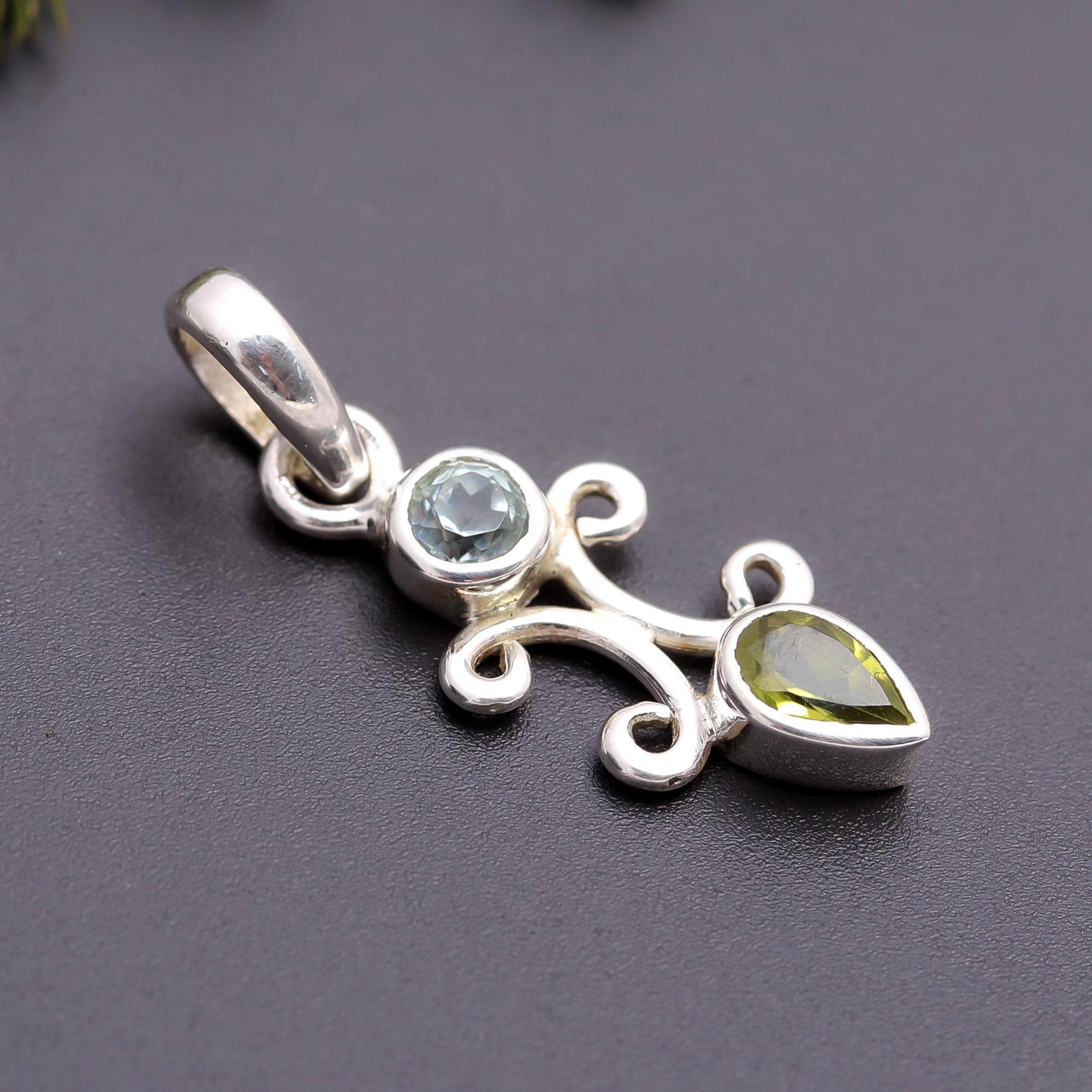 925 Silver Peridot & Topaz Scroll Pendant