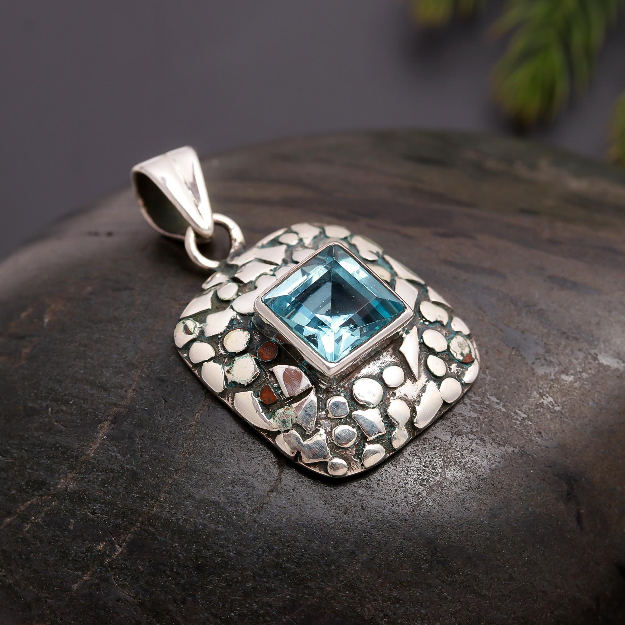925 Silver Blue Topaz Pendant