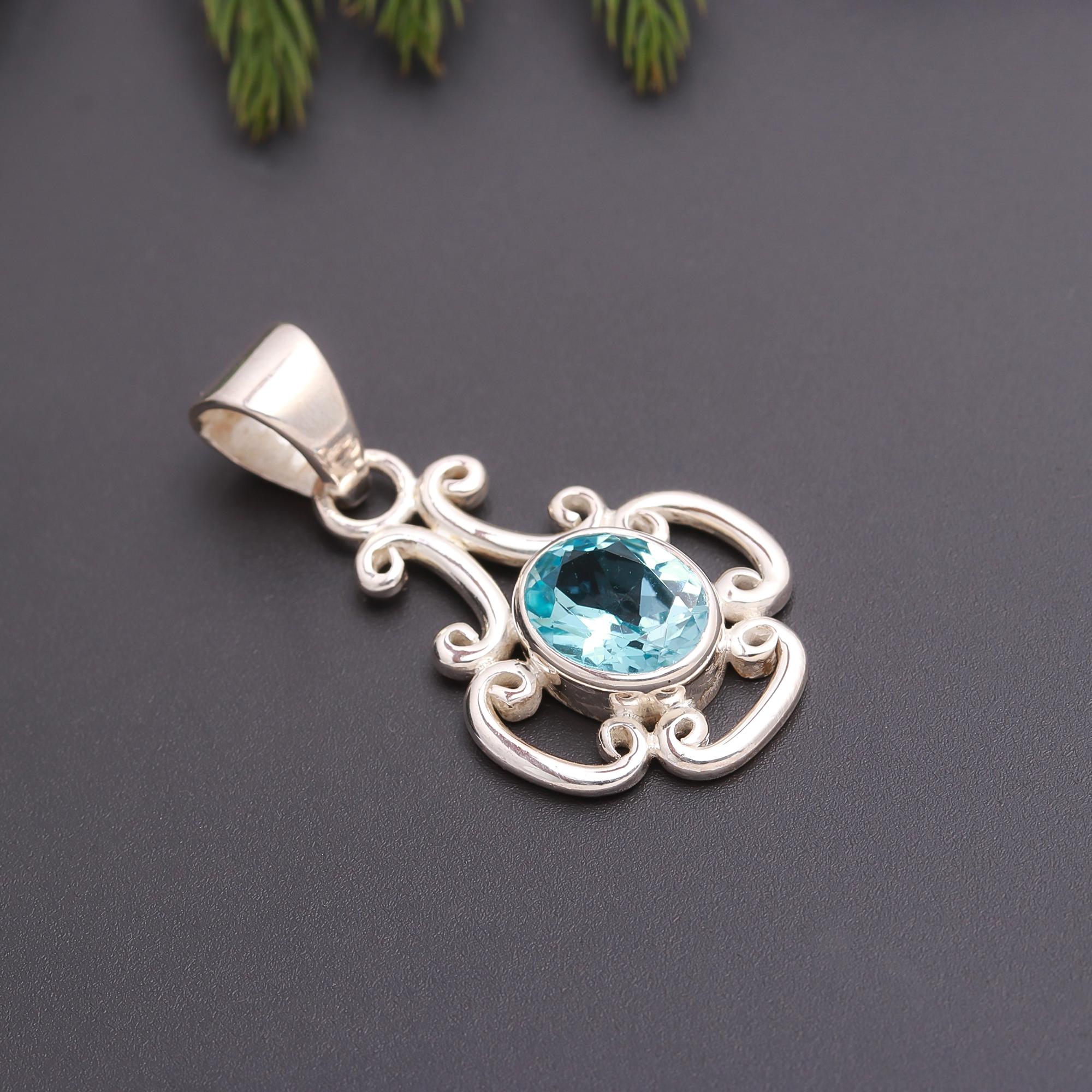 925 Silver Blue Topaz Pendant