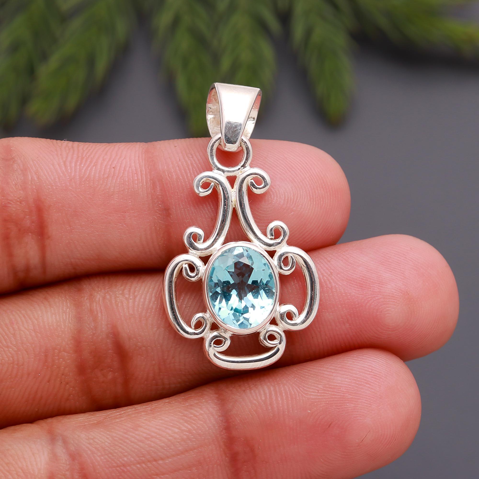 925 Silver Blue Topaz Pendant