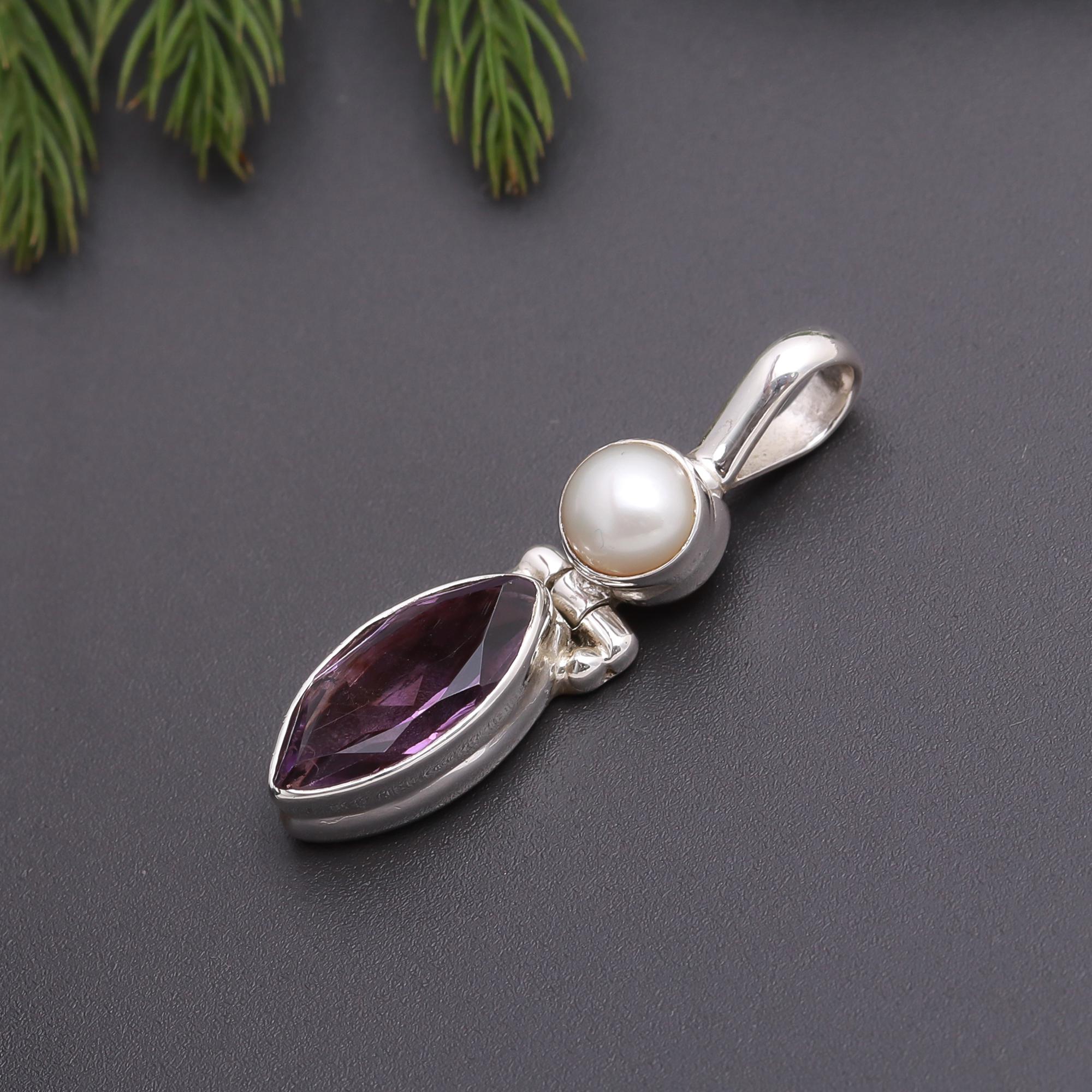 925 Silver Pearl & Amethyst Pendant