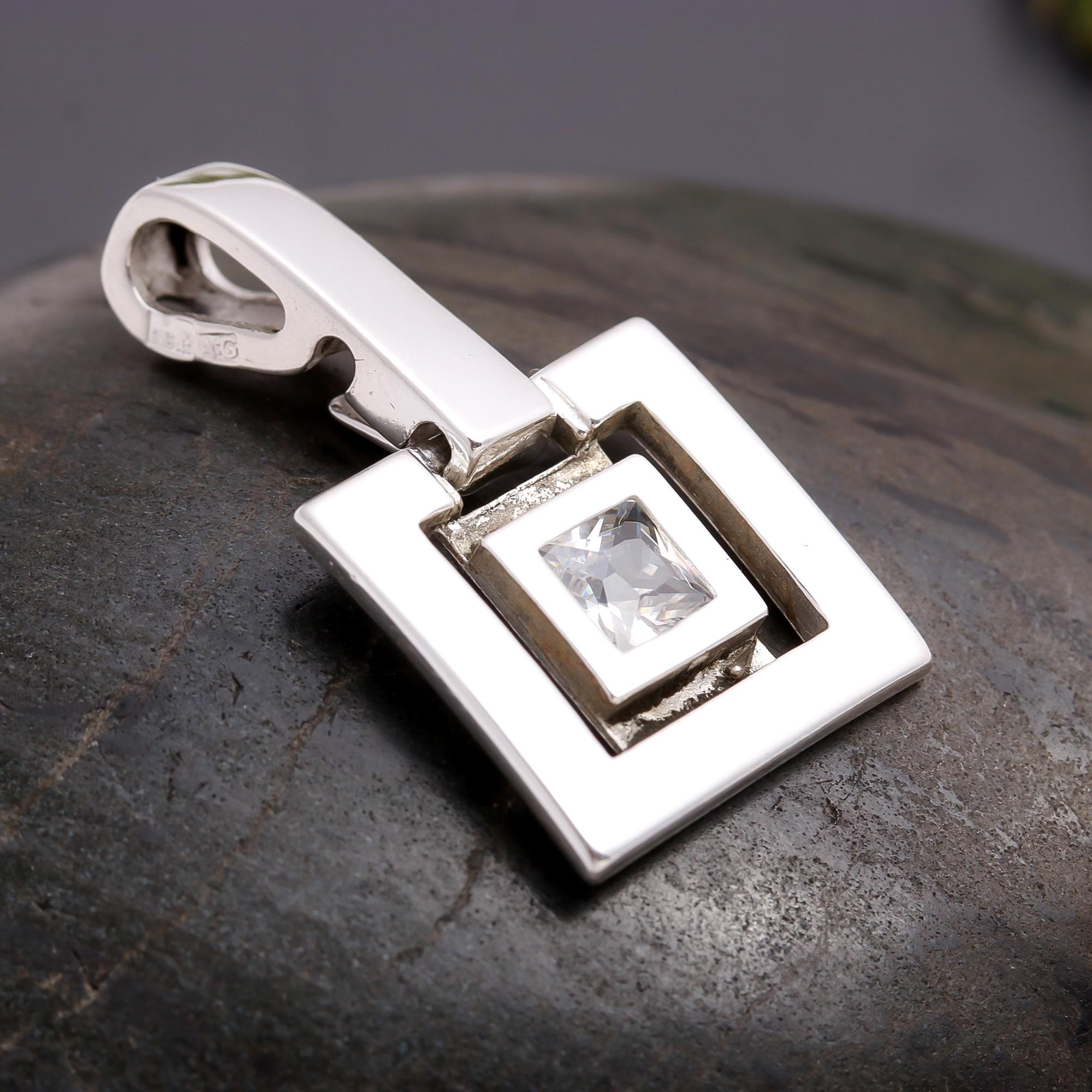 925 Silver Square White Topaz Pendant
