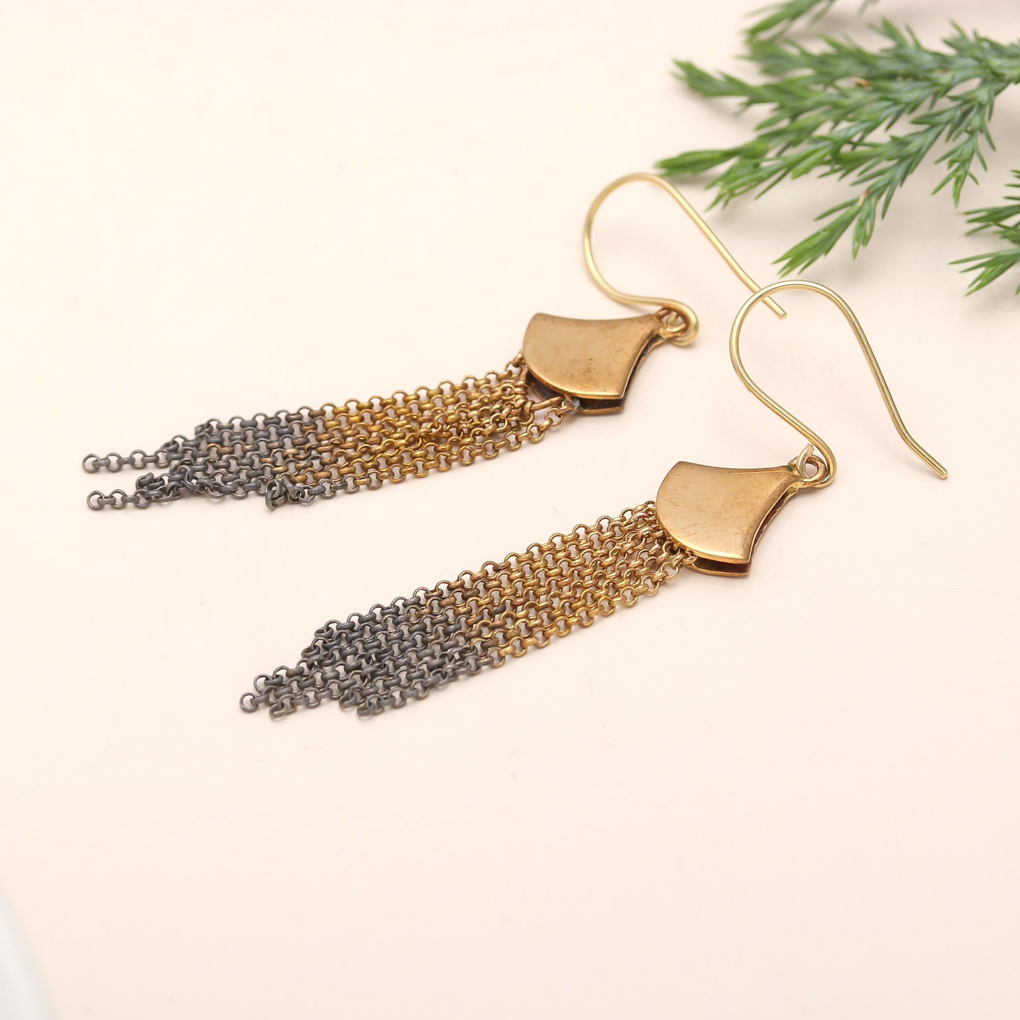 Two-Tone Dangle Chain Earrings