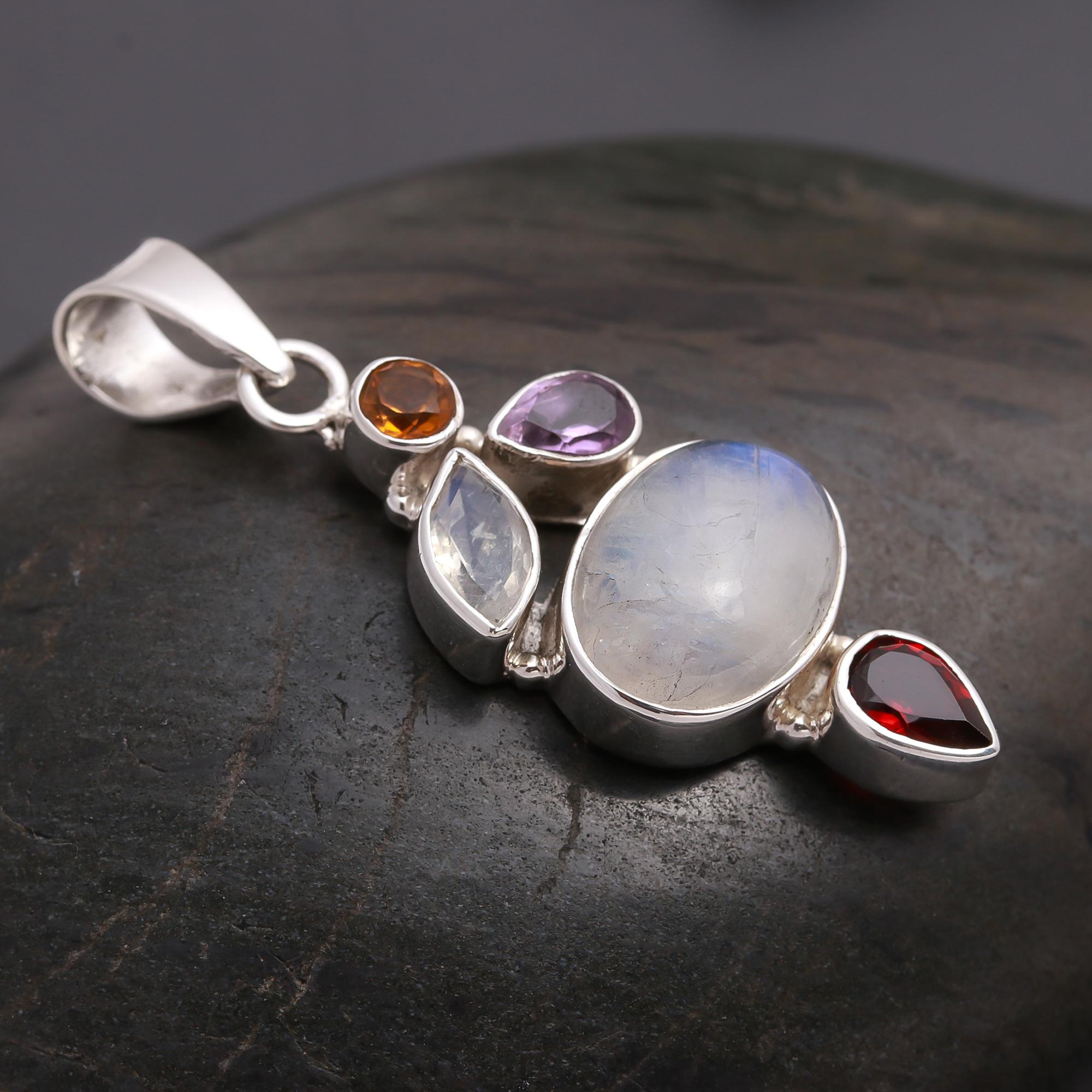 925 Silver Multi-Gemstone Pendant