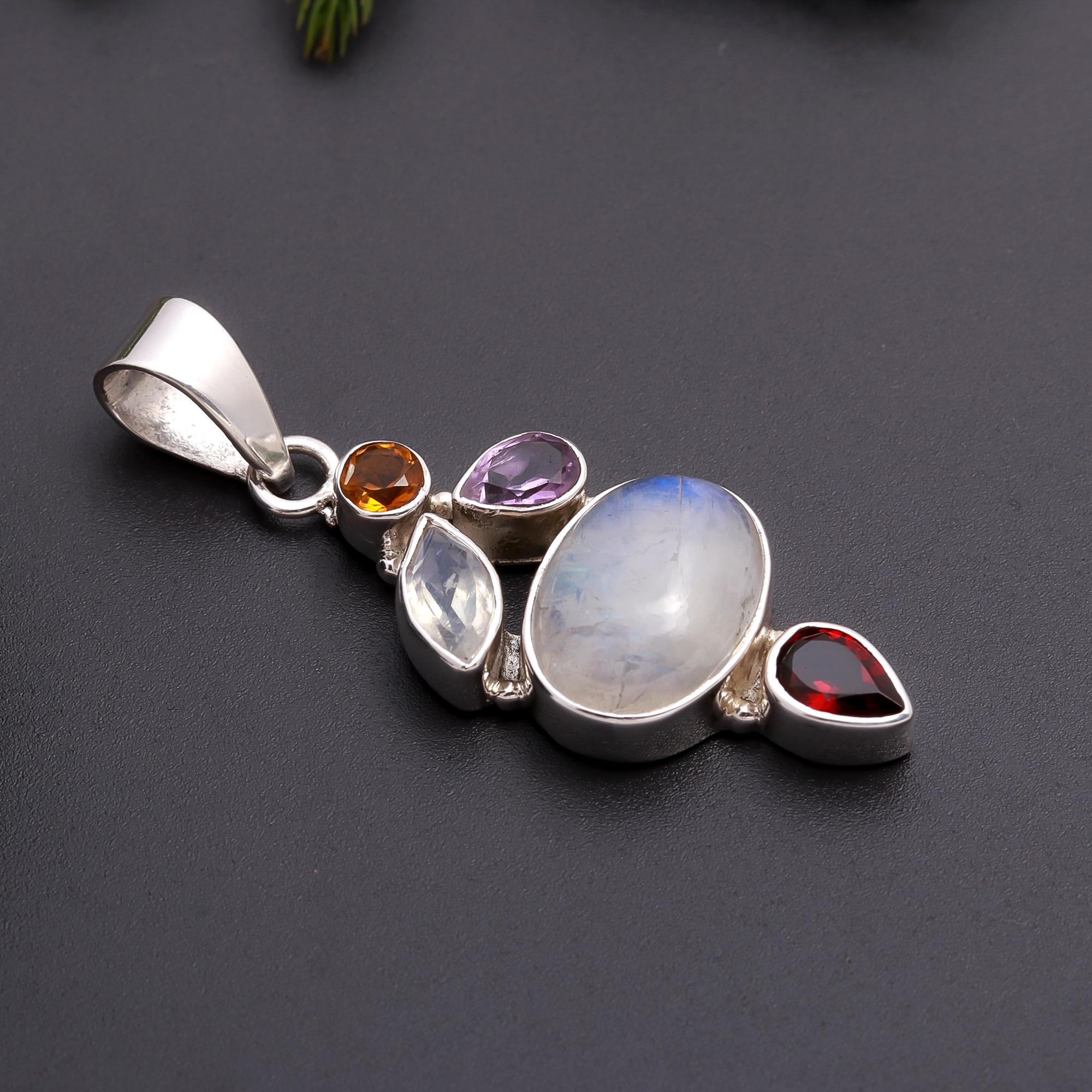 925 Silver Multi-Gemstone Pendant
