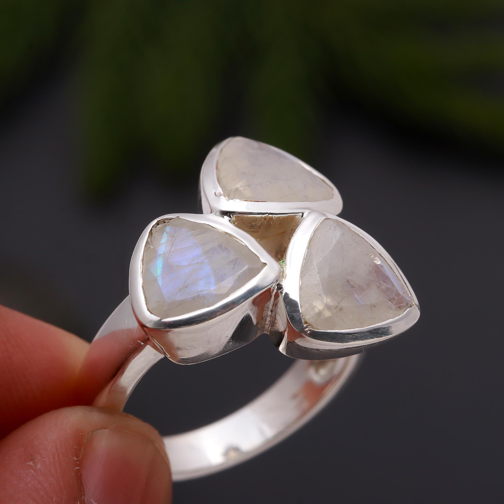 925 Silver Triple Moonstone Ring