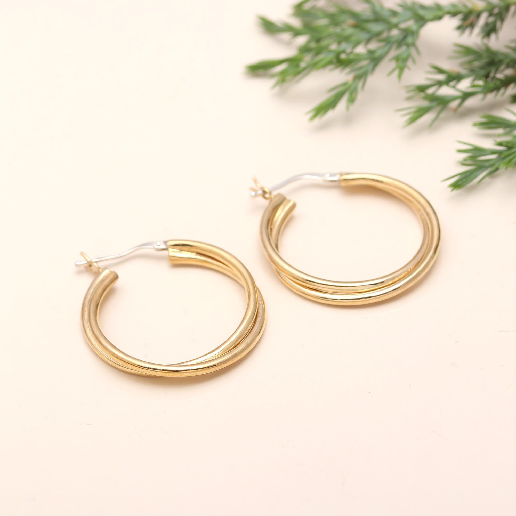Brass Hoop Earrings with 925 Silver Closure