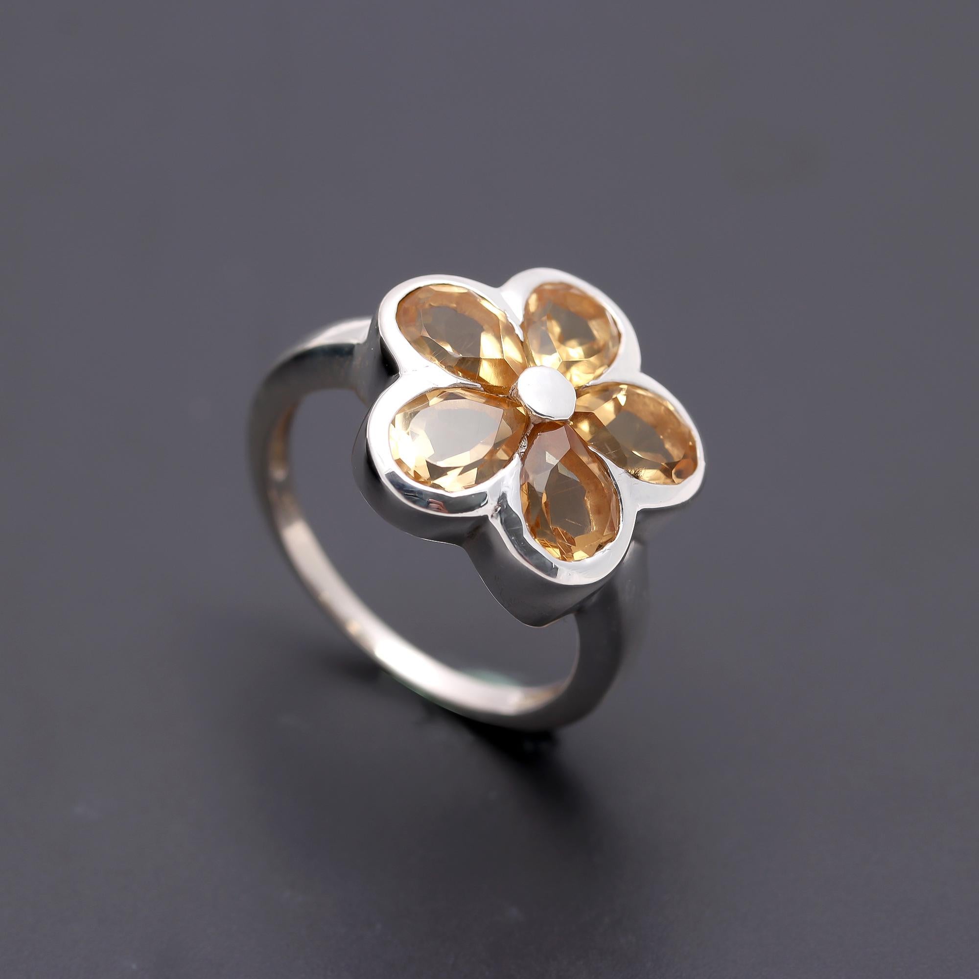 925 Silver Citrine Floral Ring
