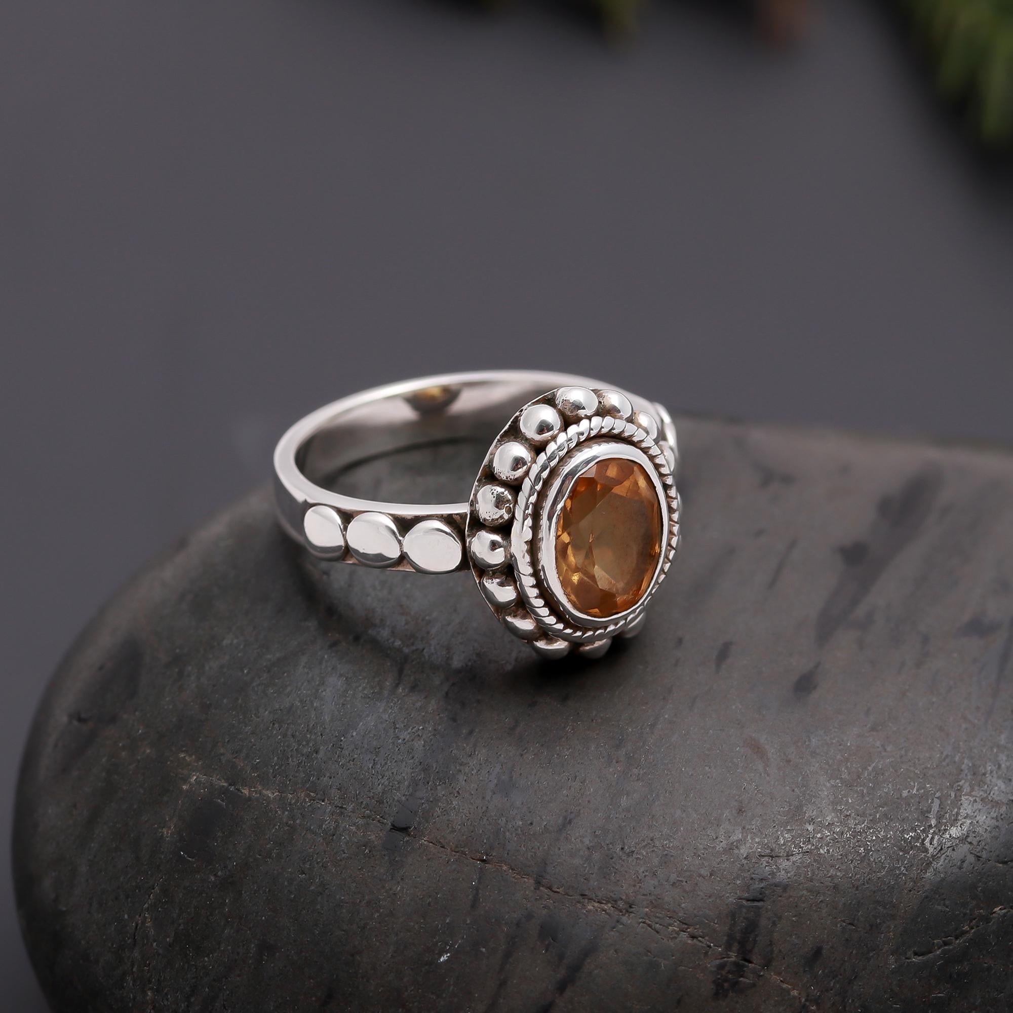 925 Silver Citrine Boho Ring