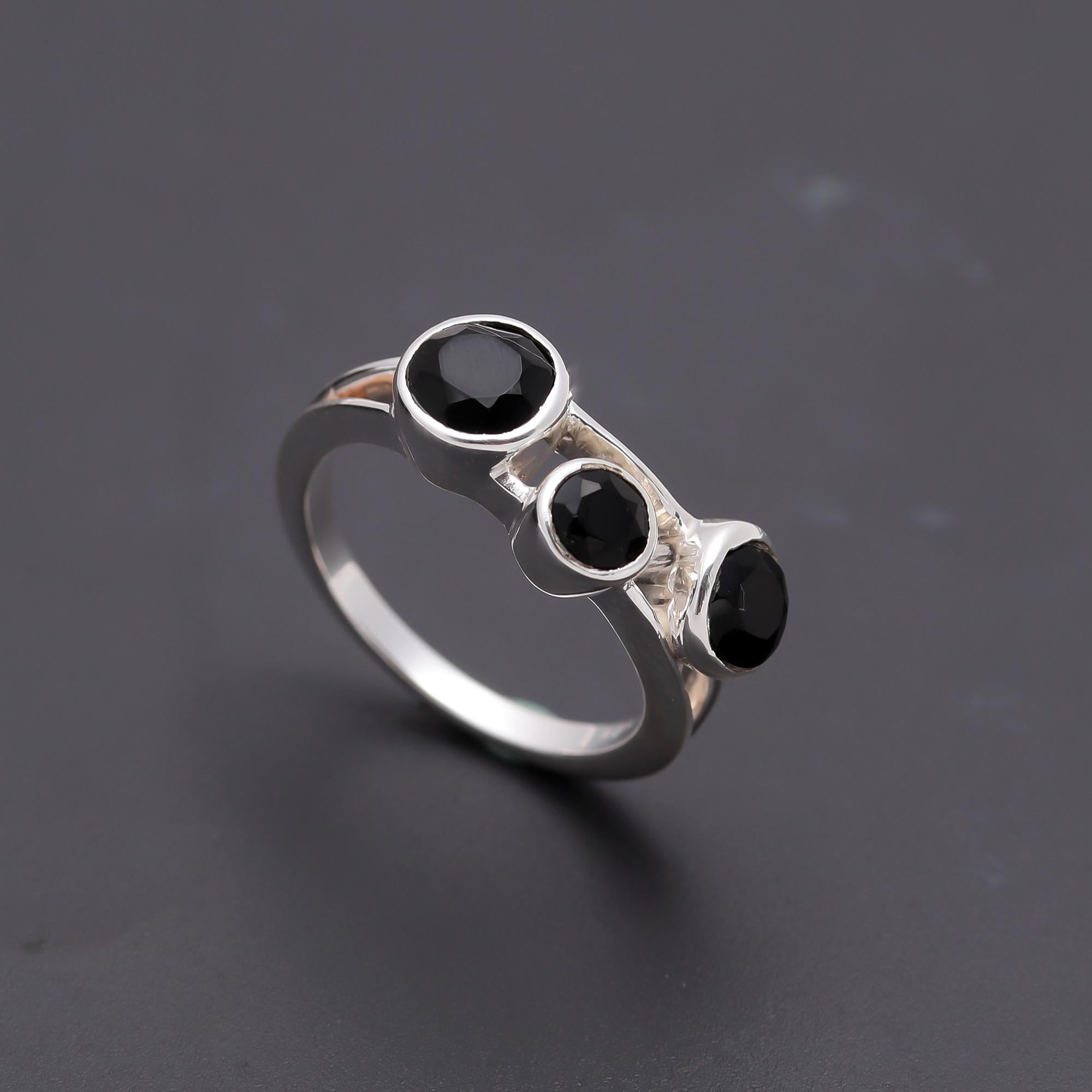 925 Silver Triple Black Onyx Ring