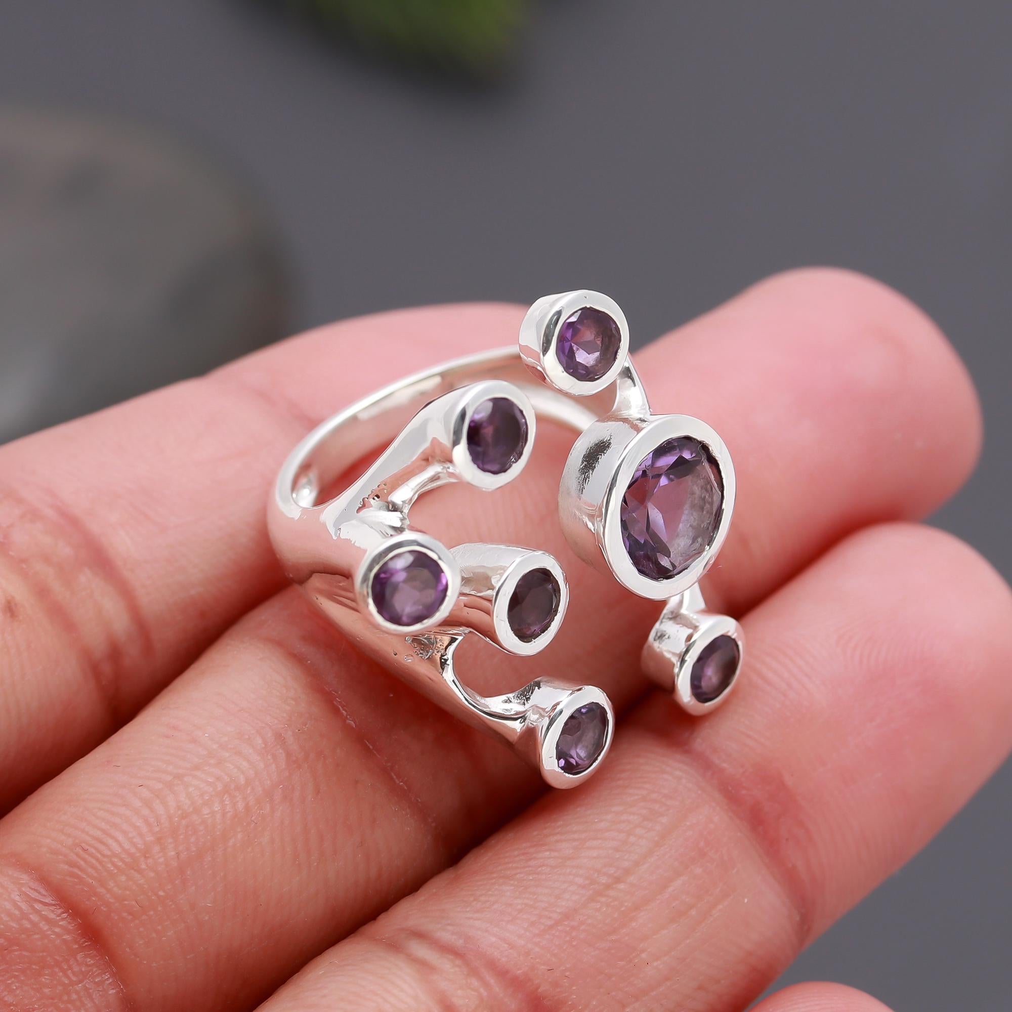 925 Silver Amethyst Statement Ring