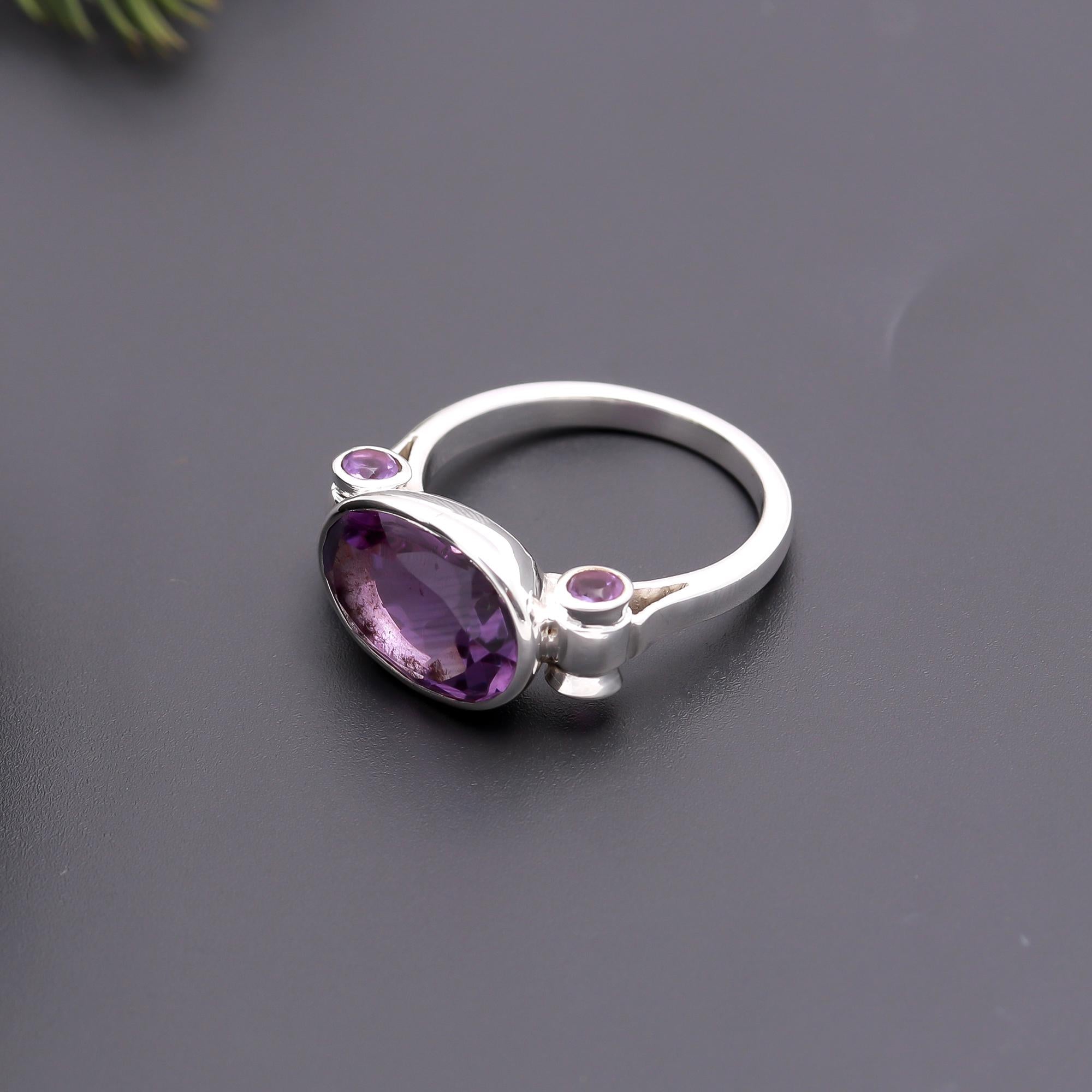 925 Silver Amethyst and Garnet Ring