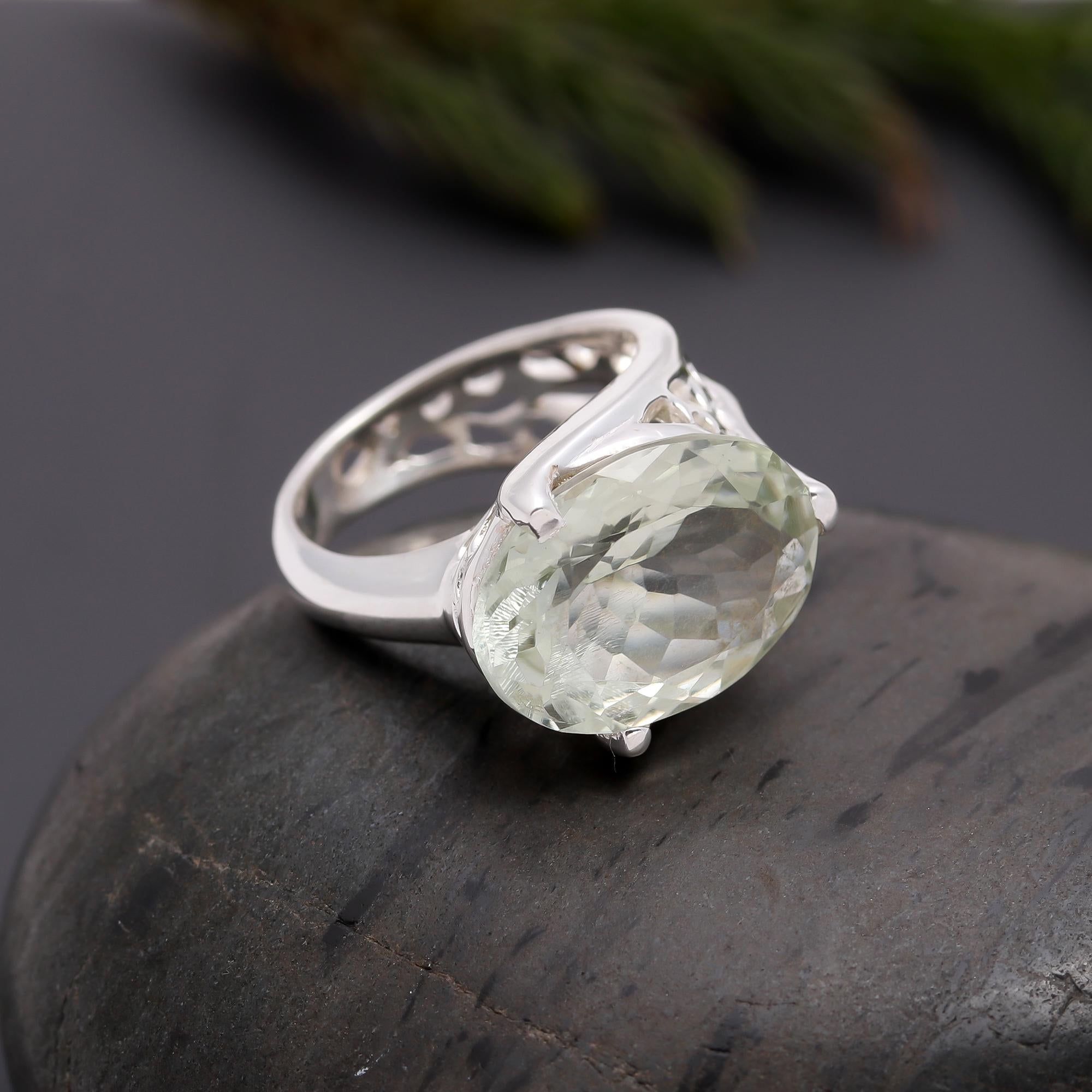 925 Silver Green Amethyst Statement Ring