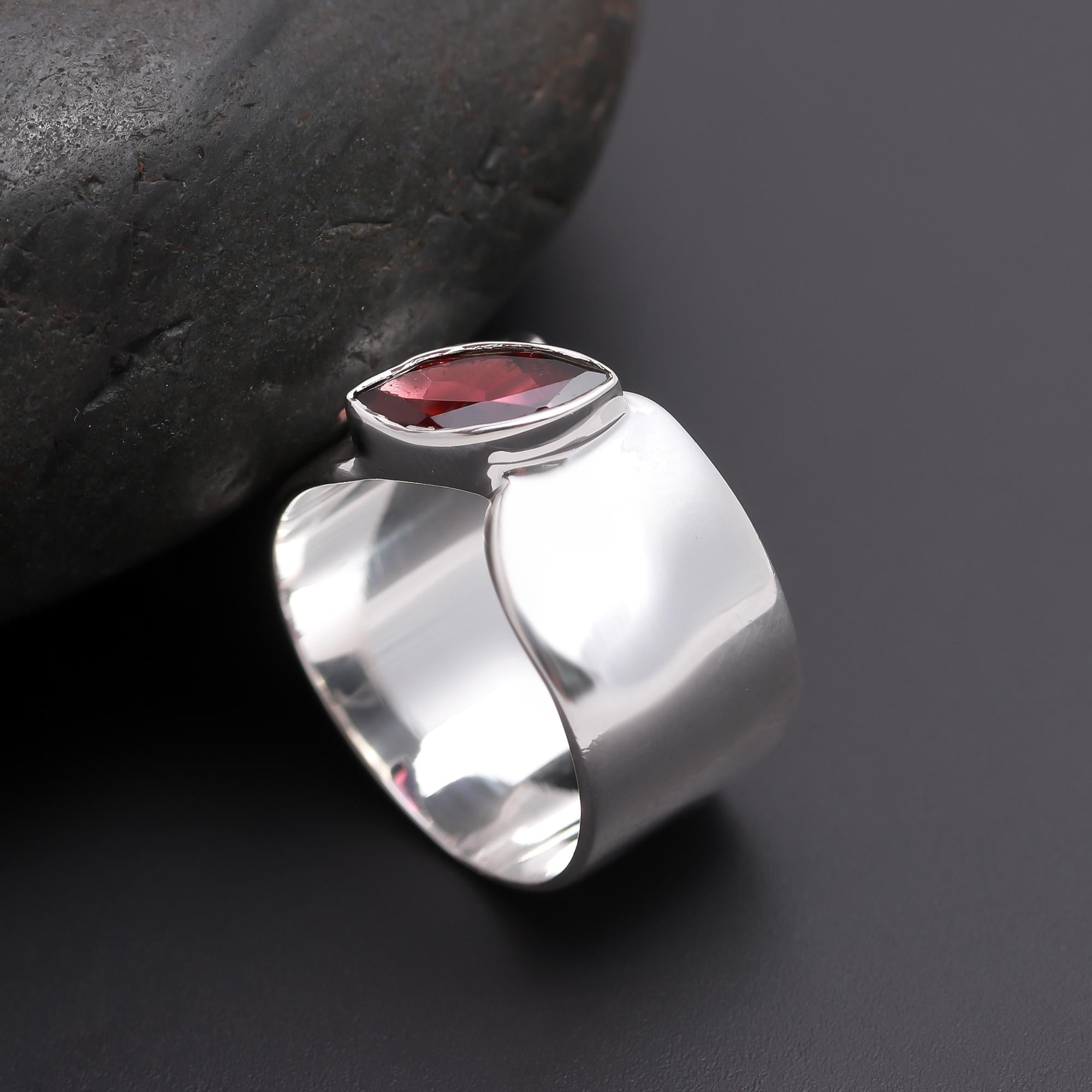 925 Silver Marquise Garnet Adjustable Ring