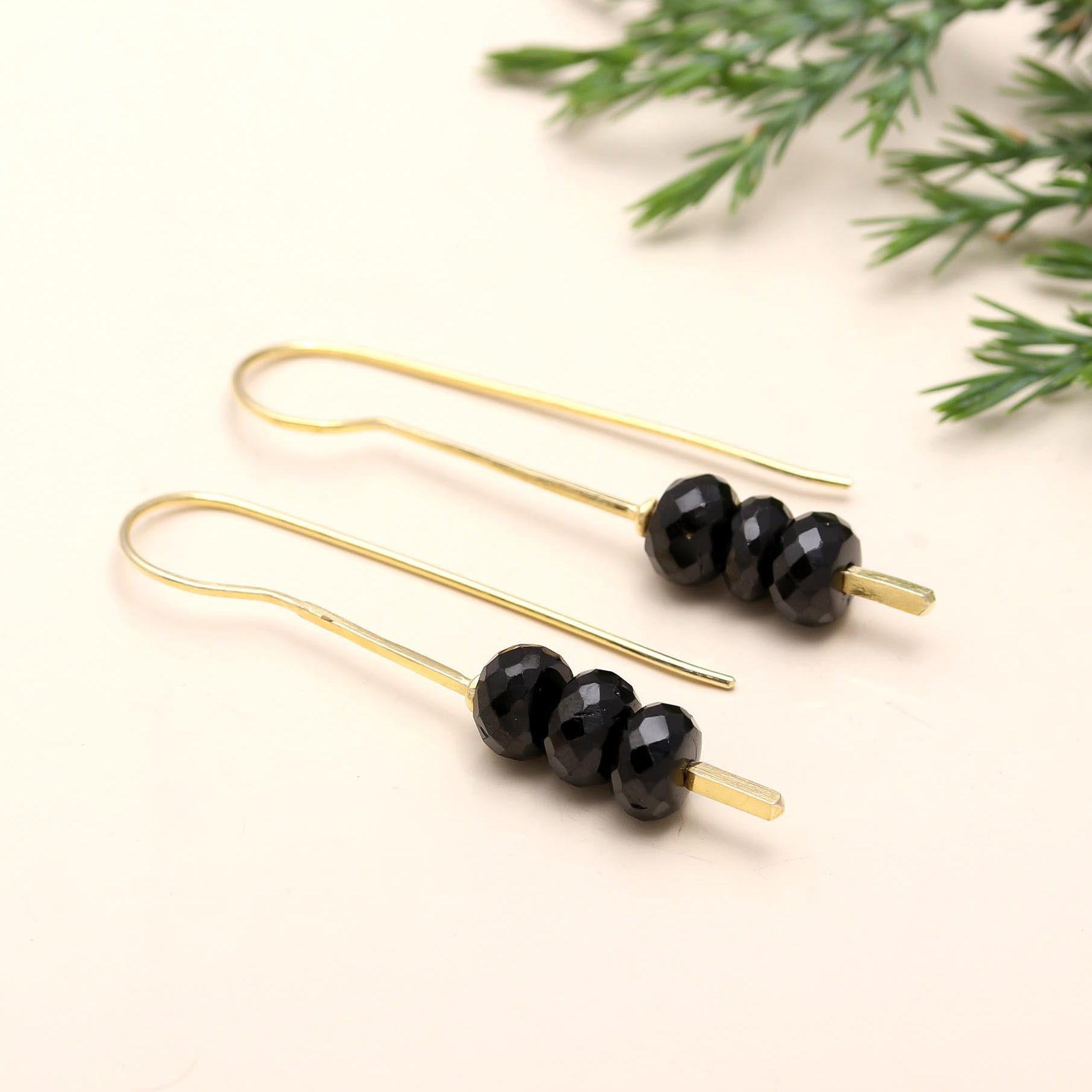 Black Spinel Drop Earrings  Hypoallergenic Brass