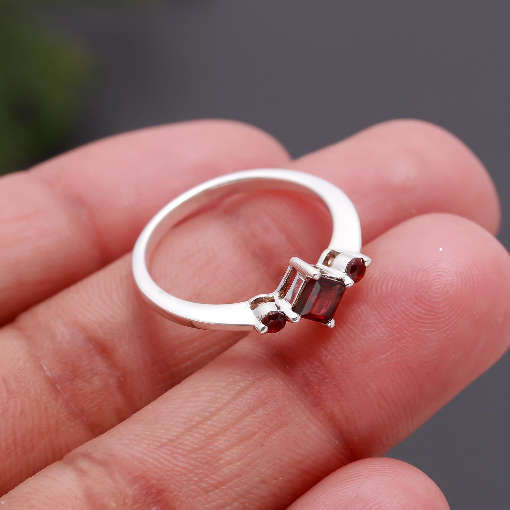 925 Silver Square Garnet Ring