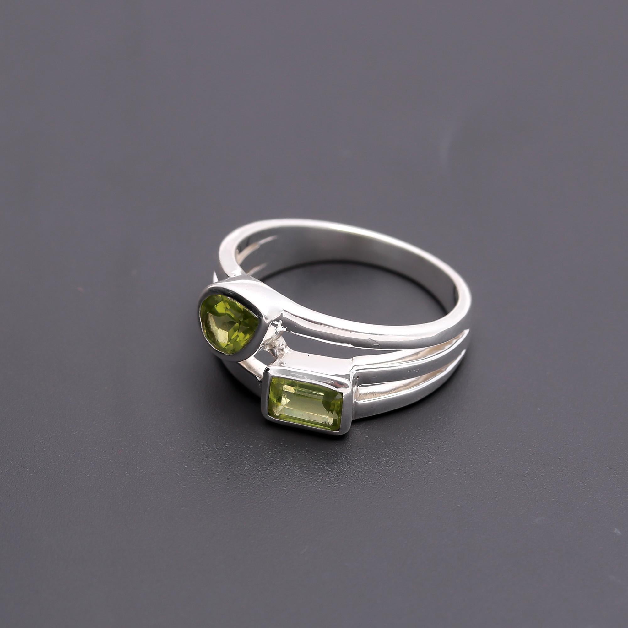 925 Silver Dual Gemstone Peridot Wrap Ring