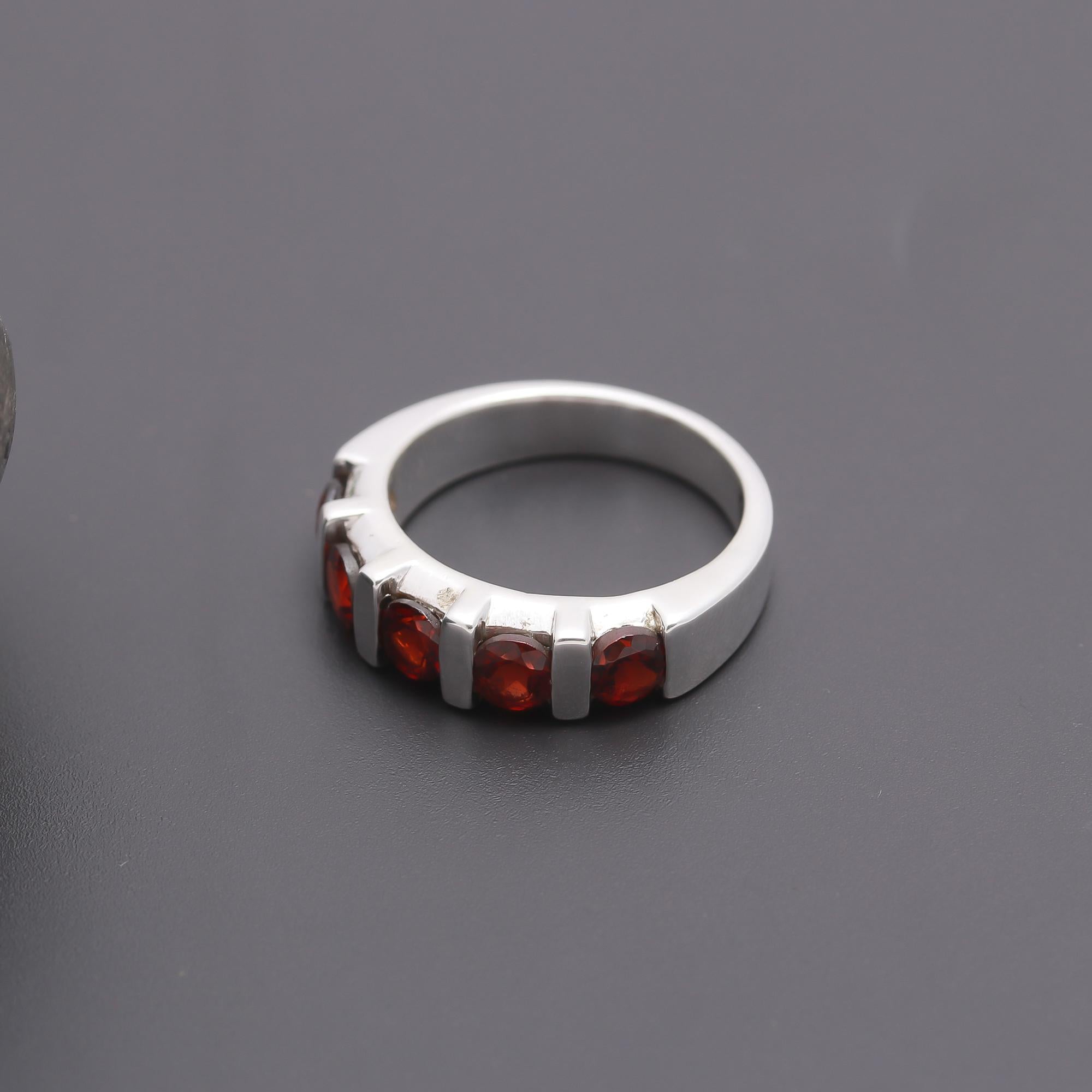 925 Silver Garnet Half-Eternity Band Ring