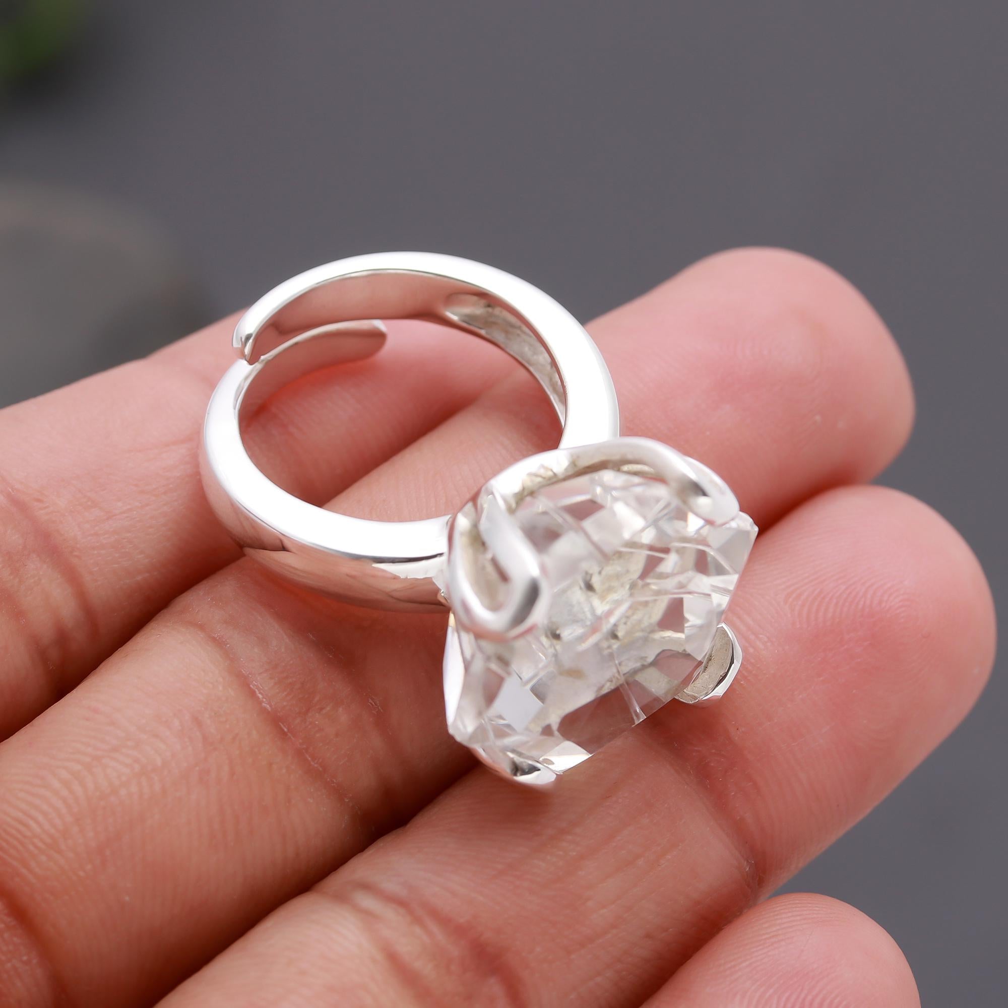 925 Silver Raw Crystal Statement Ring
