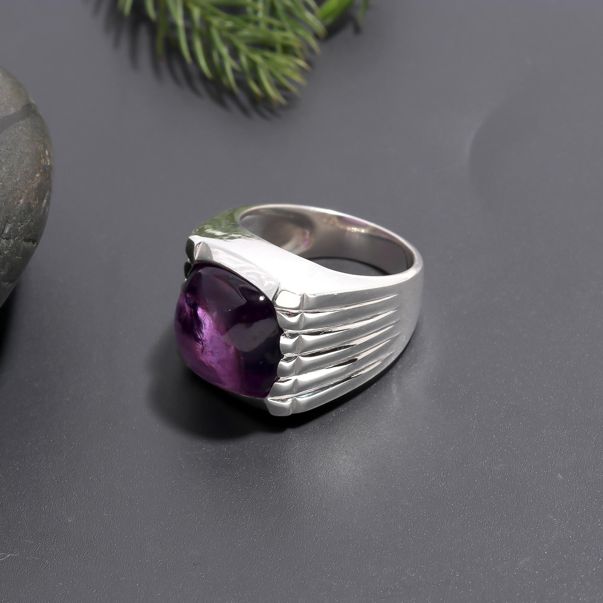925 Silver Amethyst Cabochon Ring