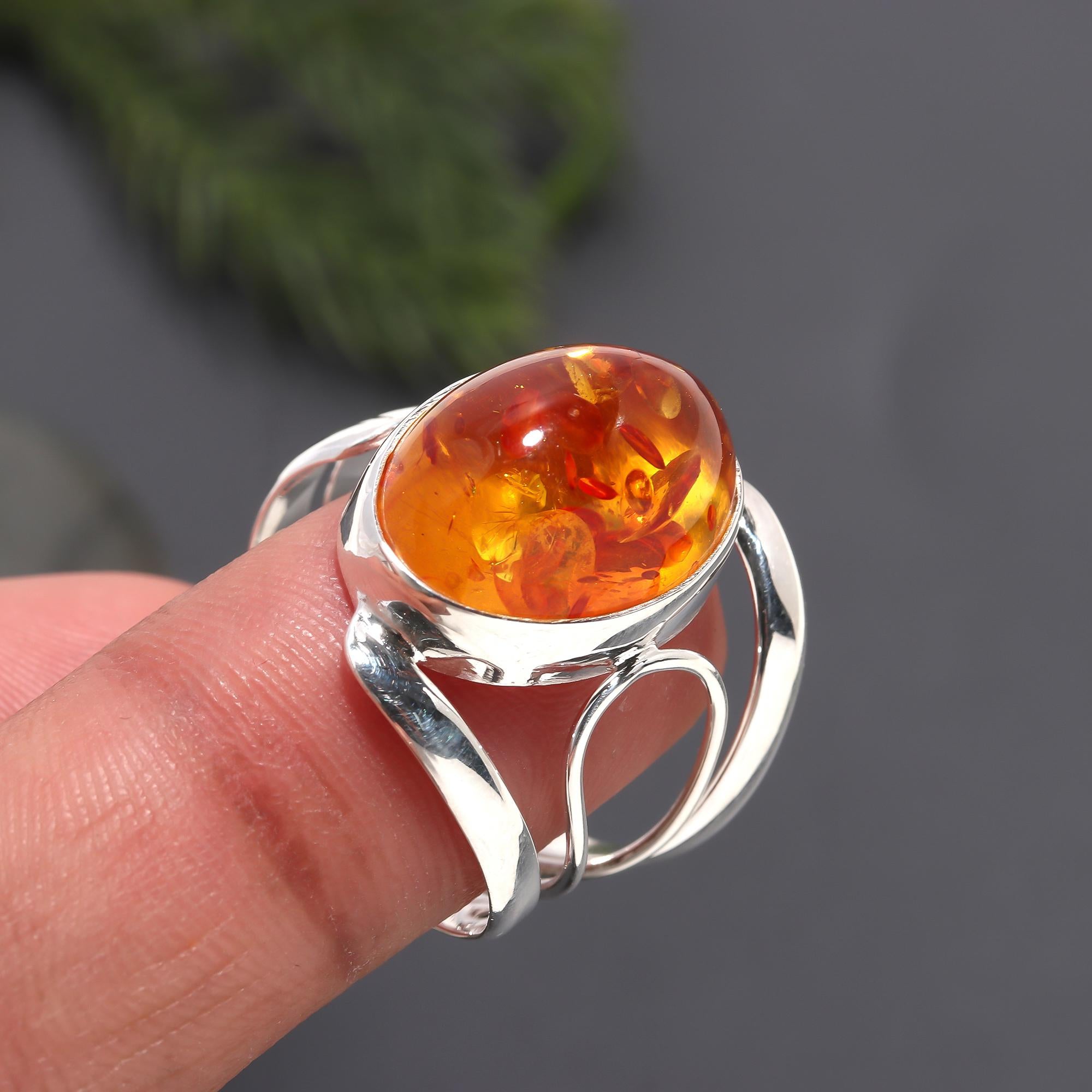 925 Silver Sunset Amber Oval Ring