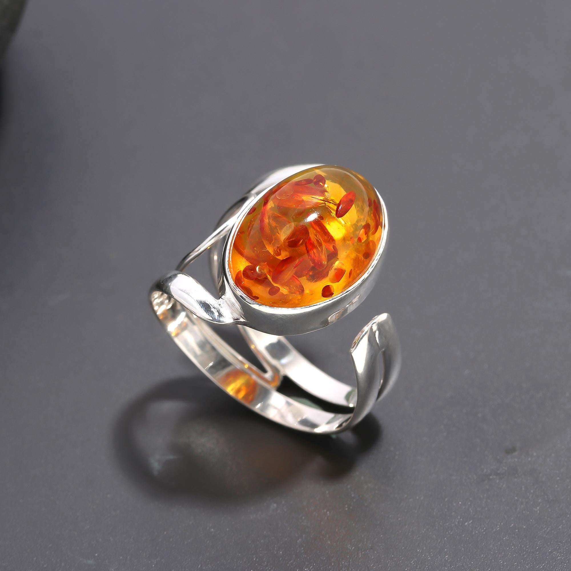 925 Silver Sunset Amber Oval Ring