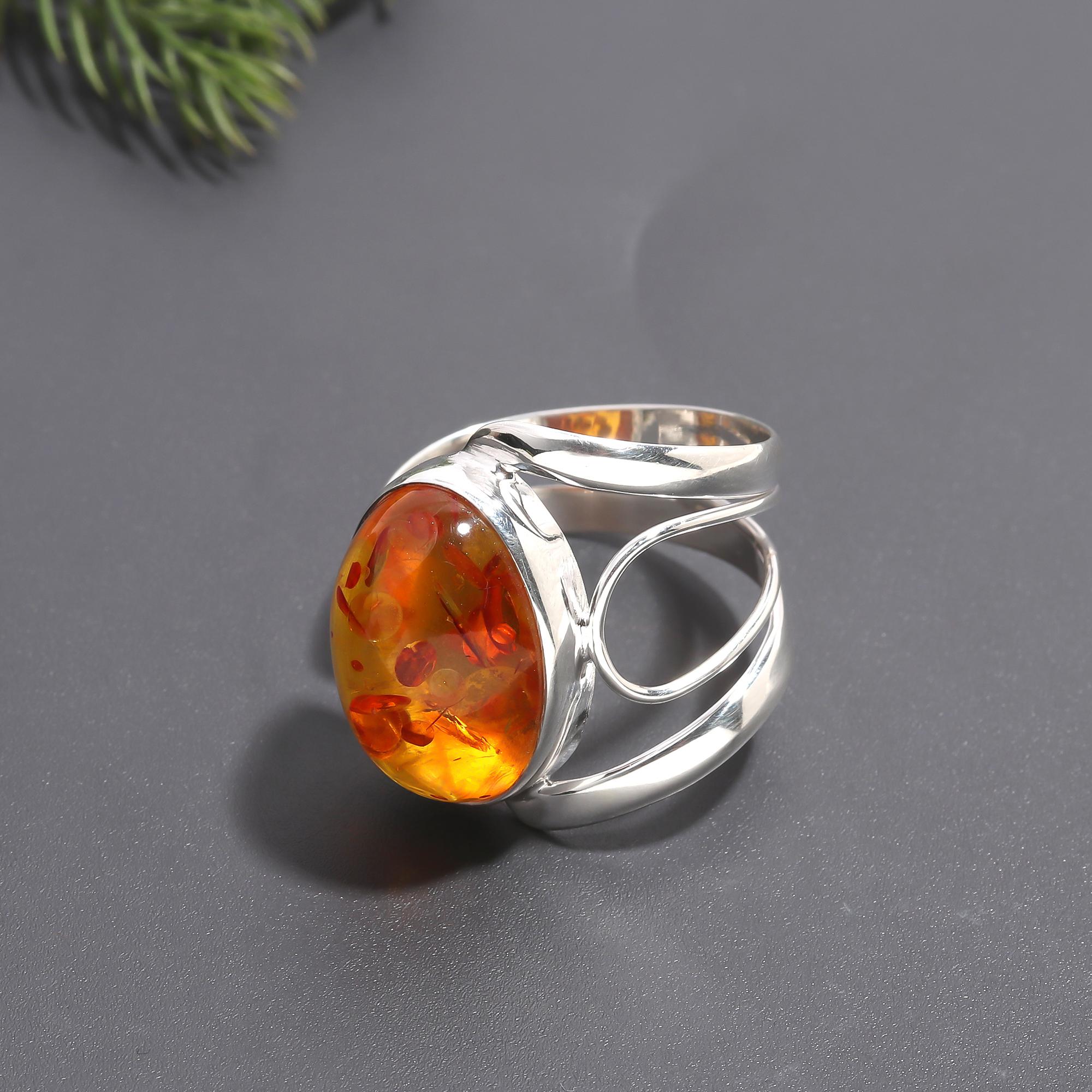 925 Silver Sunset Amber Oval Ring
