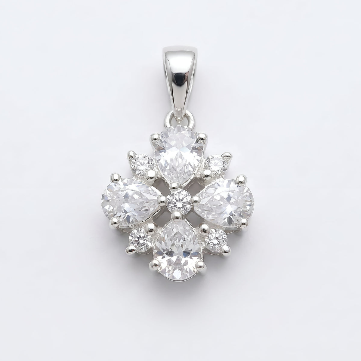 925 Silver Floral Cluster CZ Pendant