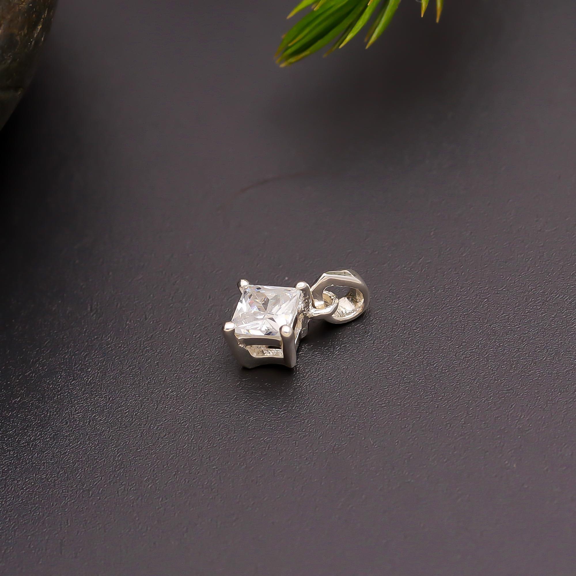 925 Silver Princess-Cut Solitaire Pendant