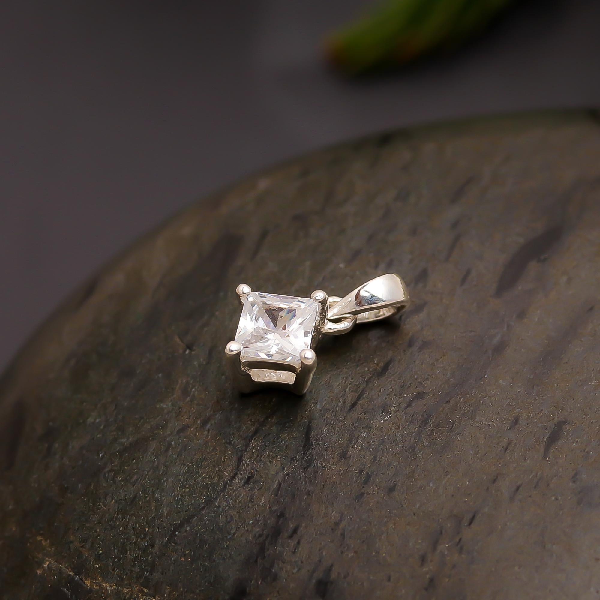 925 Silver Princess-Cut Solitaire Pendant