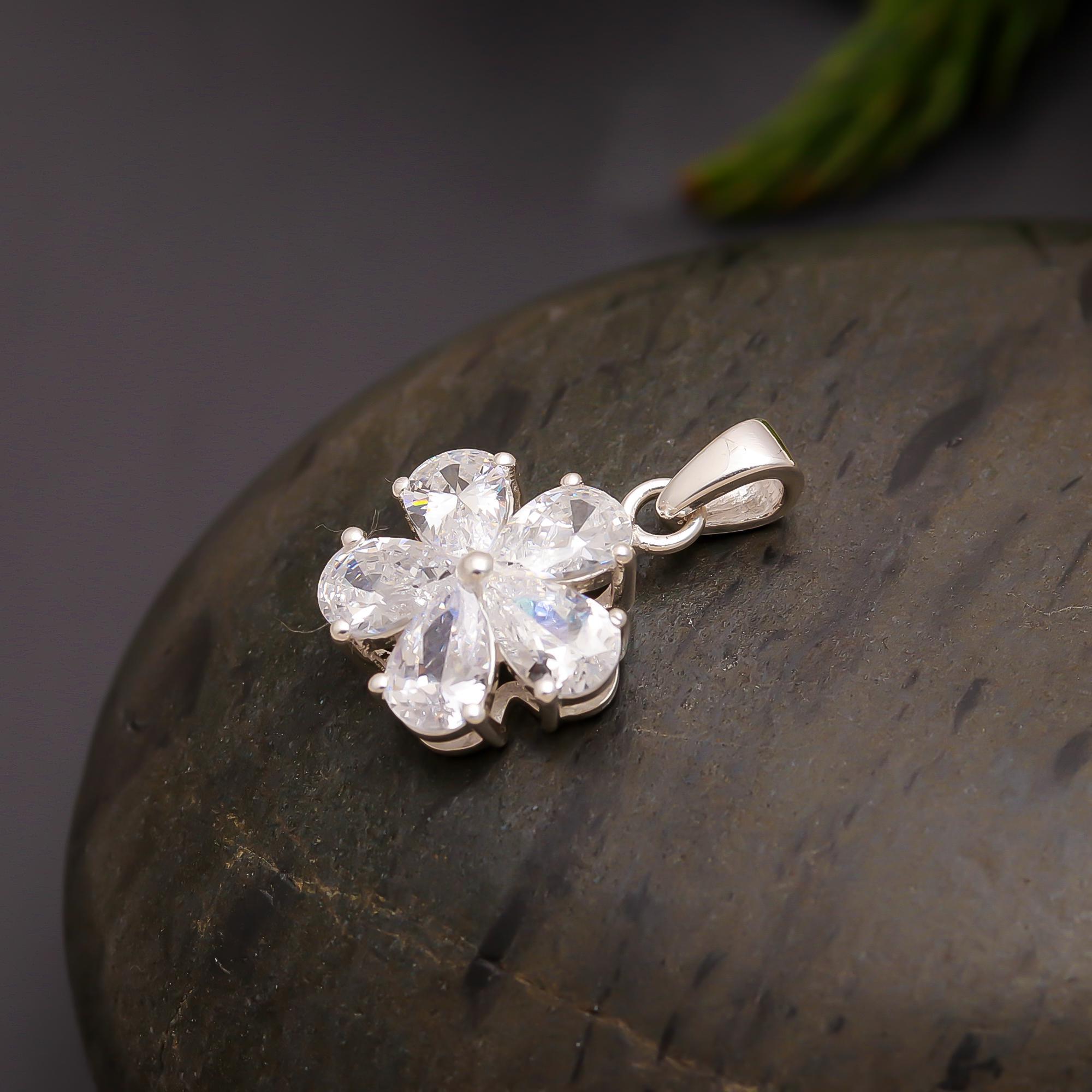 925 Silver CZ Flower Pendant