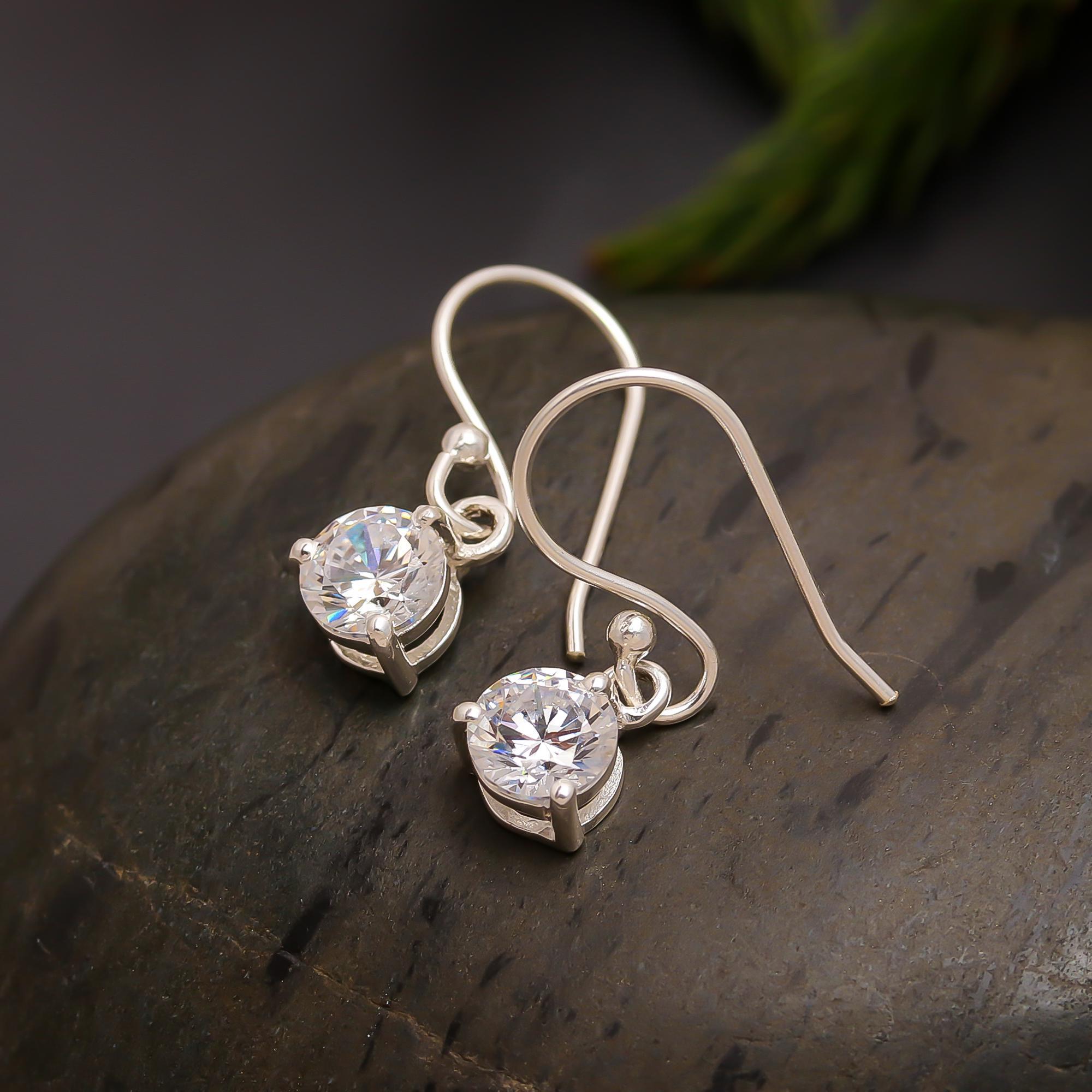 925 Silver Solitaire CZ Drop Earrings