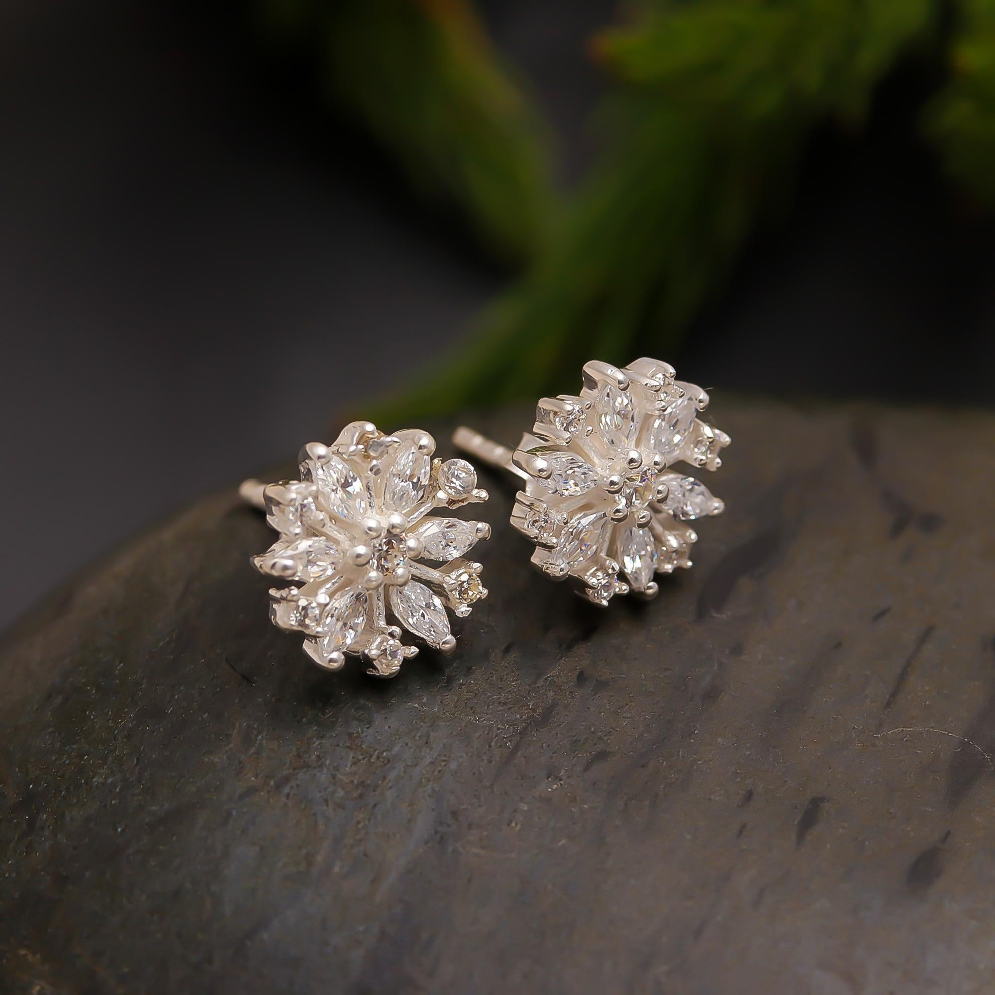 925 Silver Snowflake CZ Stud Earrings