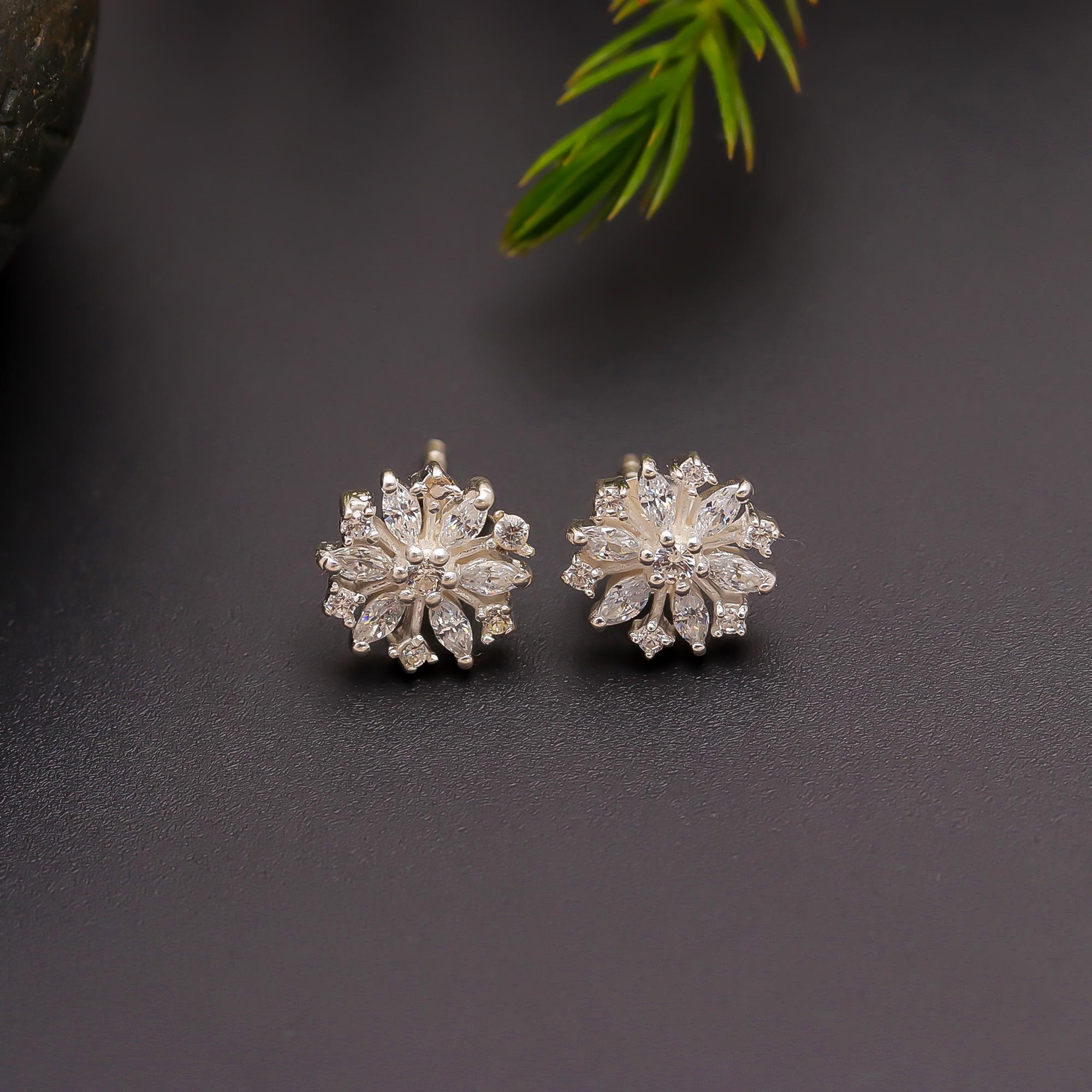 925 Silver Snowflake CZ Stud Earrings