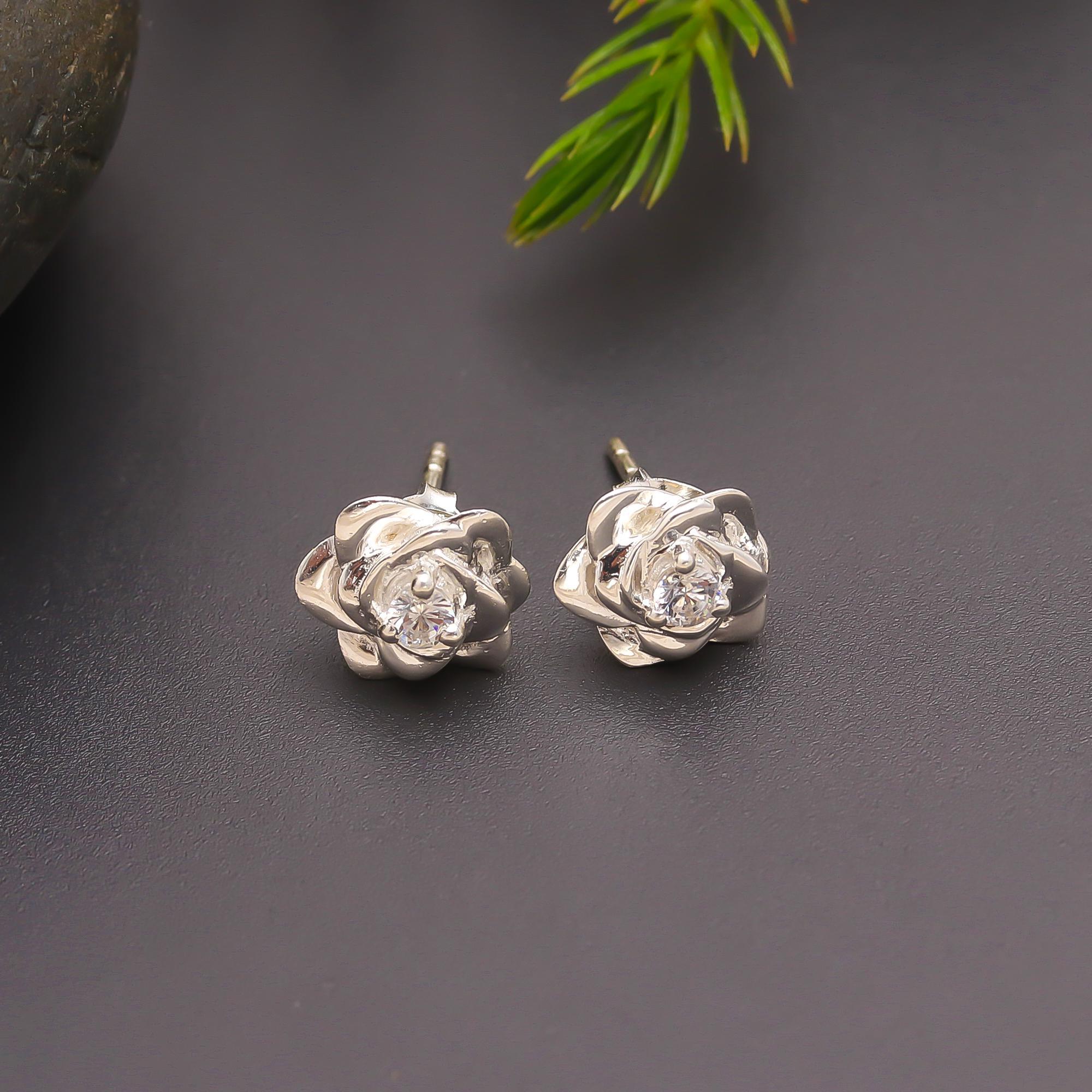 925 Silver Blooming Rose Stud Earrings