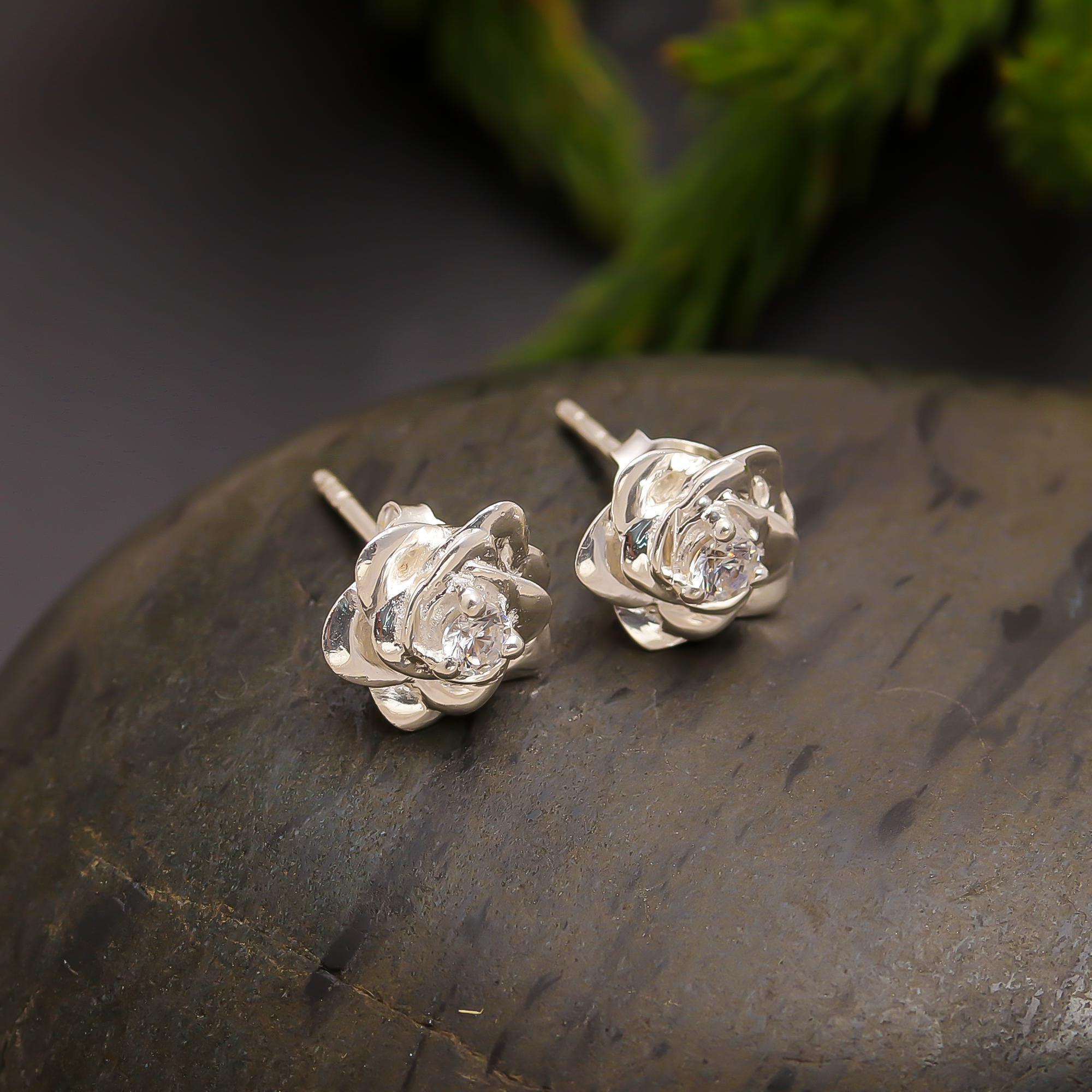 925 Silver Blooming Rose Stud Earrings